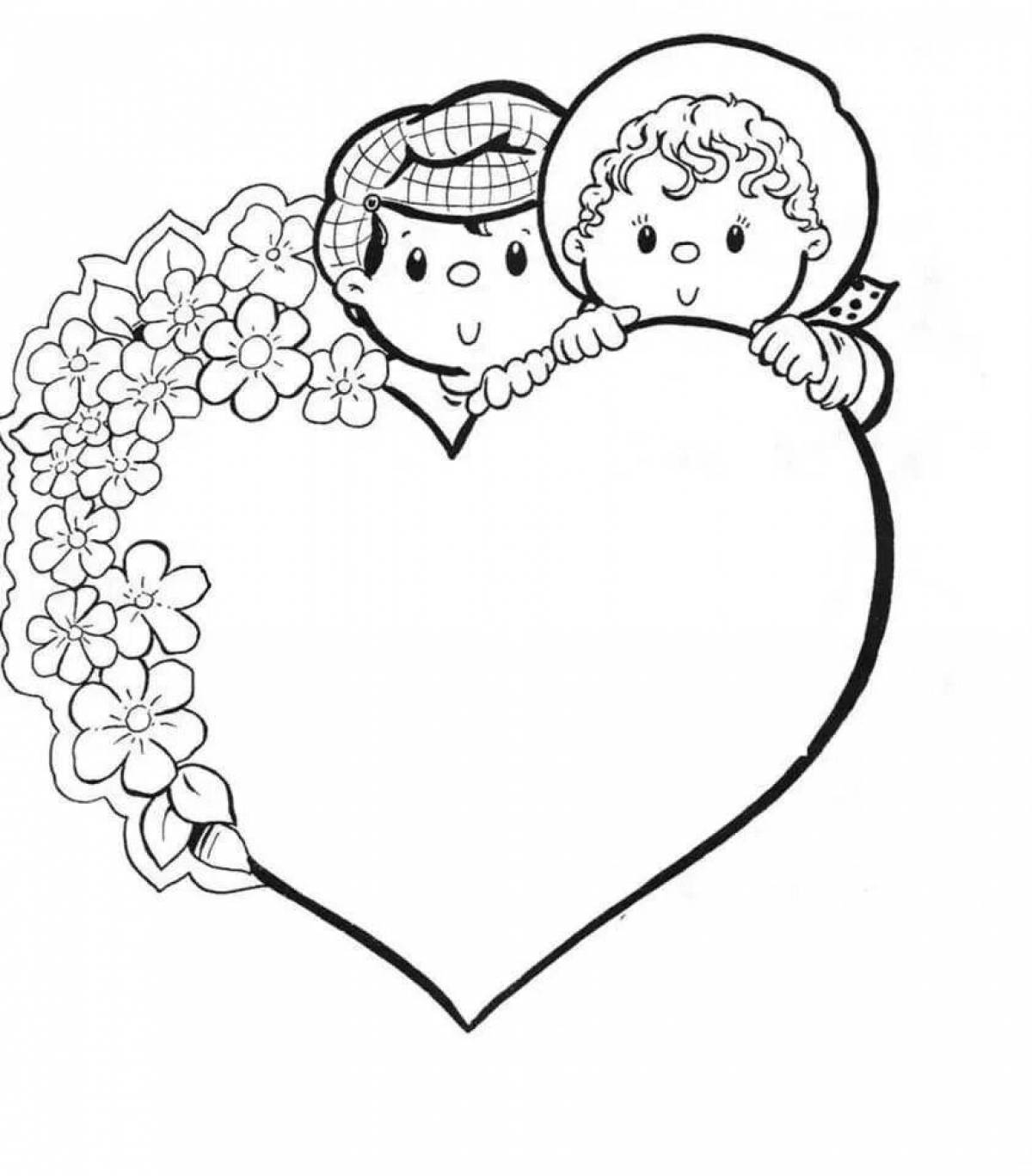 Coloring book shining heart for mom