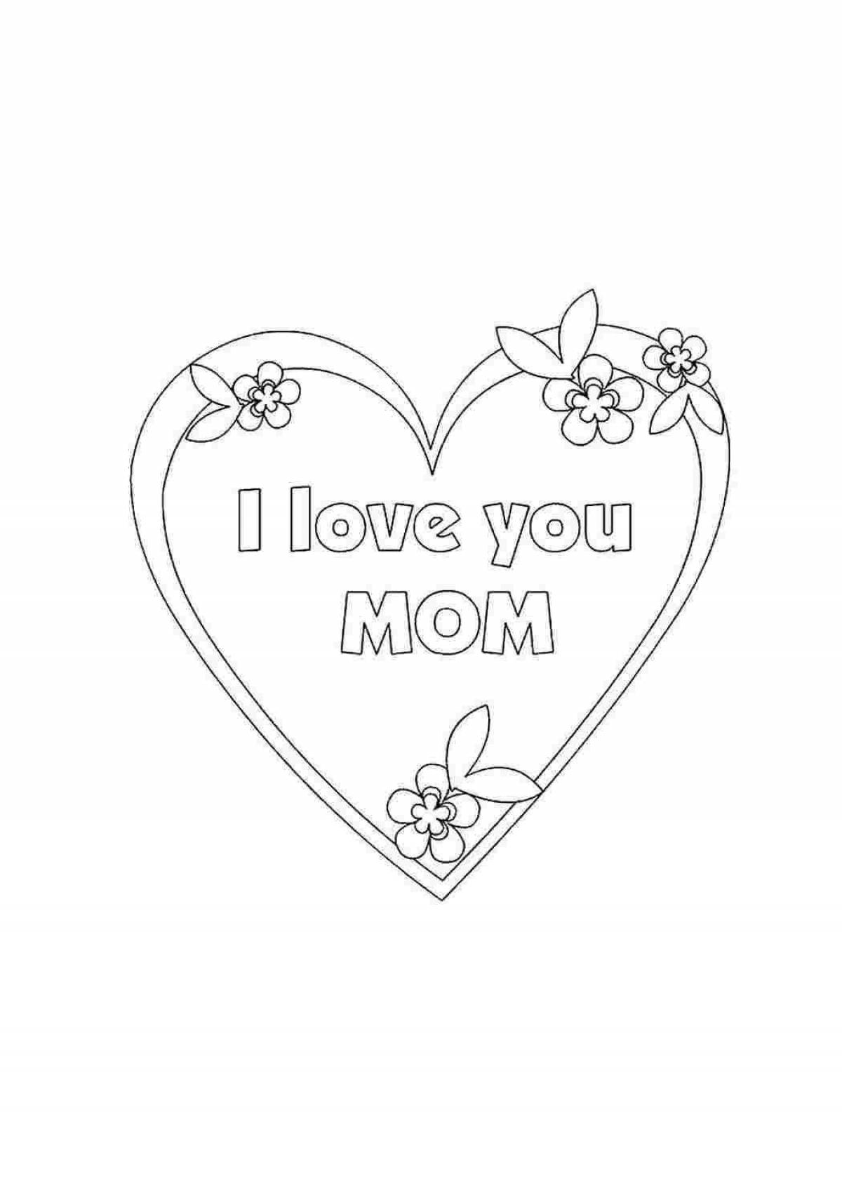 Glitter mom heart coloring page