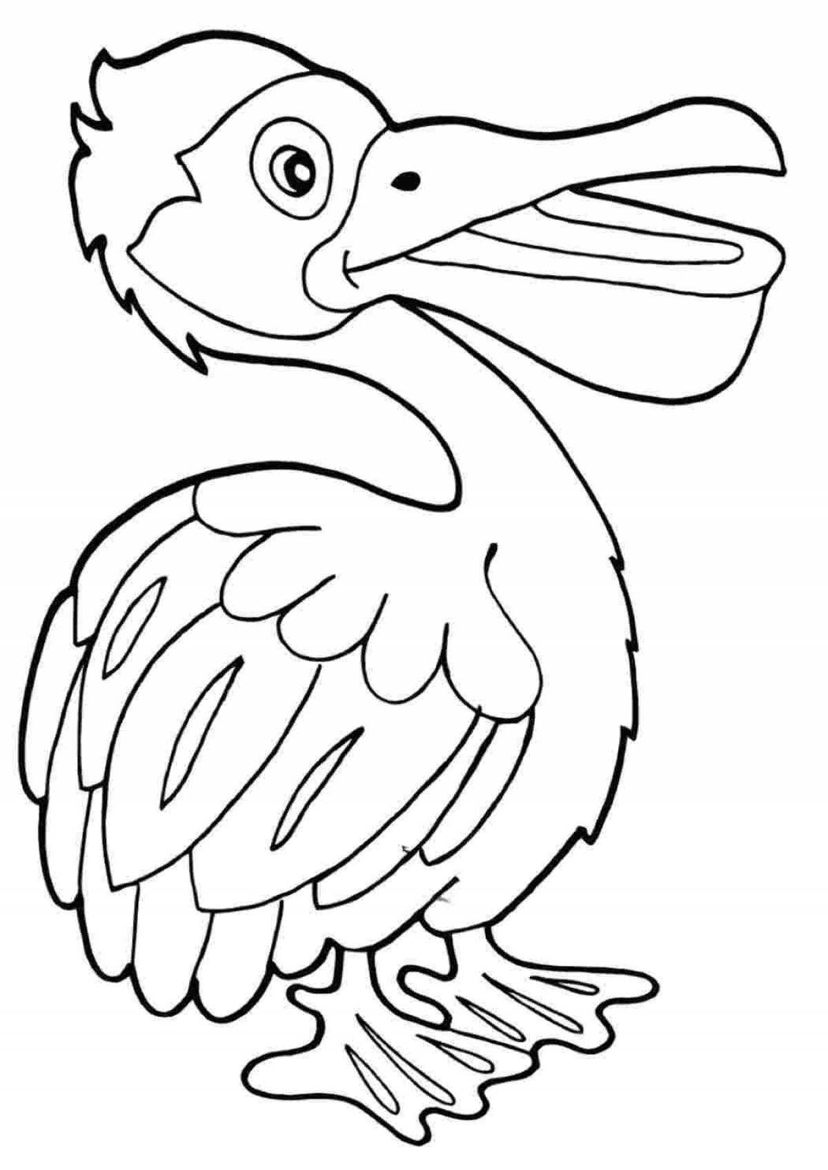 Игривая страница раскраски пеликана для младенцев