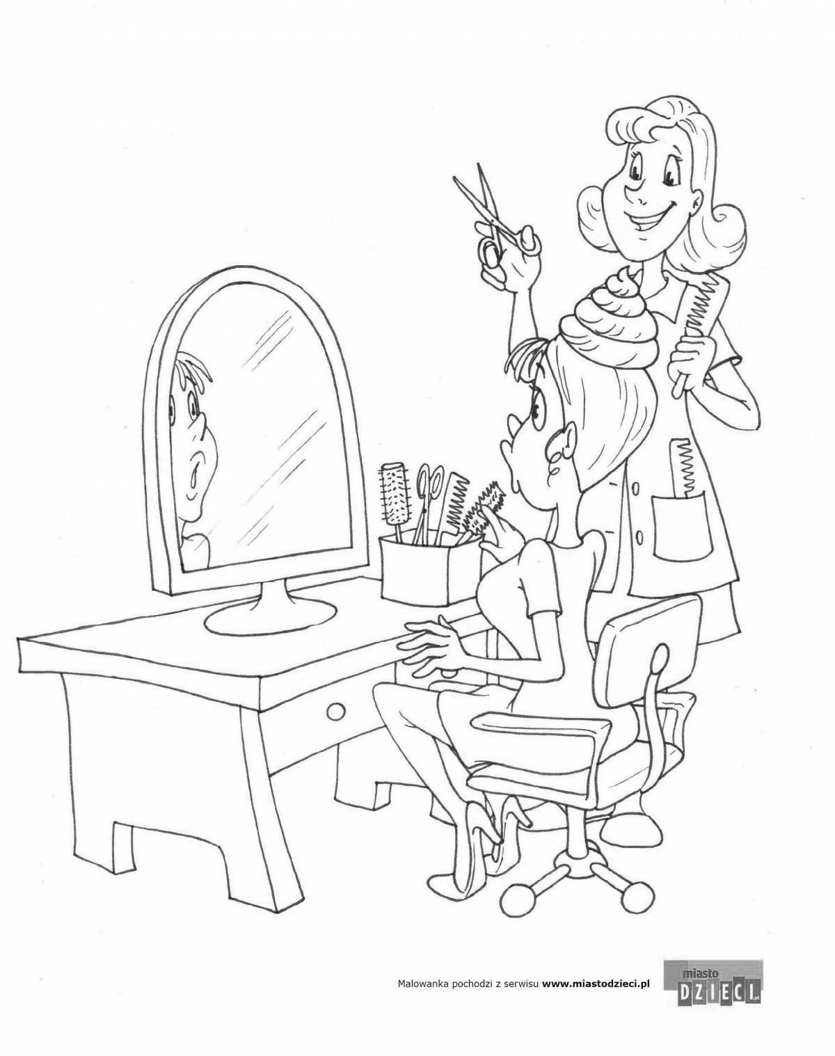 Fun hairdresser coloring for kids