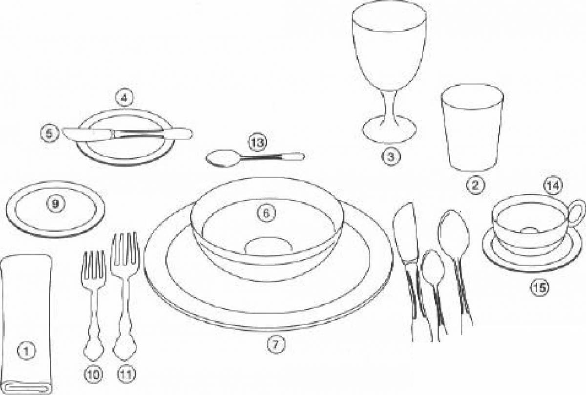 Colorful table setting coloring book for kids