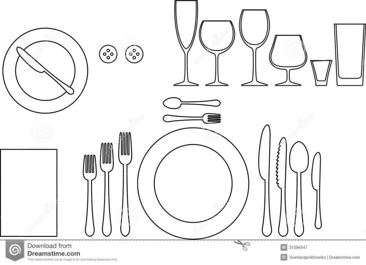 Glorious table setting coloring for kids