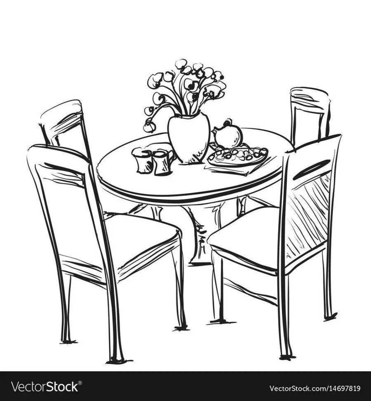 Large table setting coloring for kids