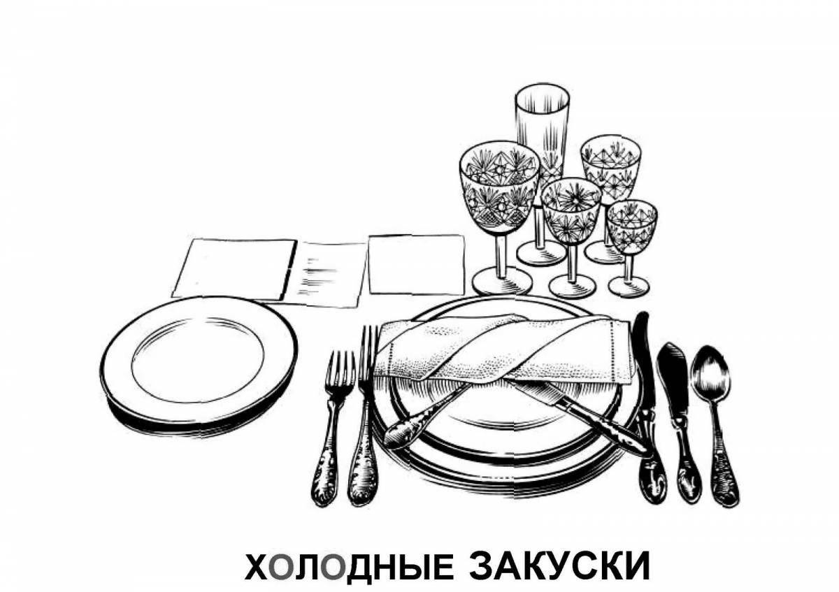 Beautiful table setting coloring for children