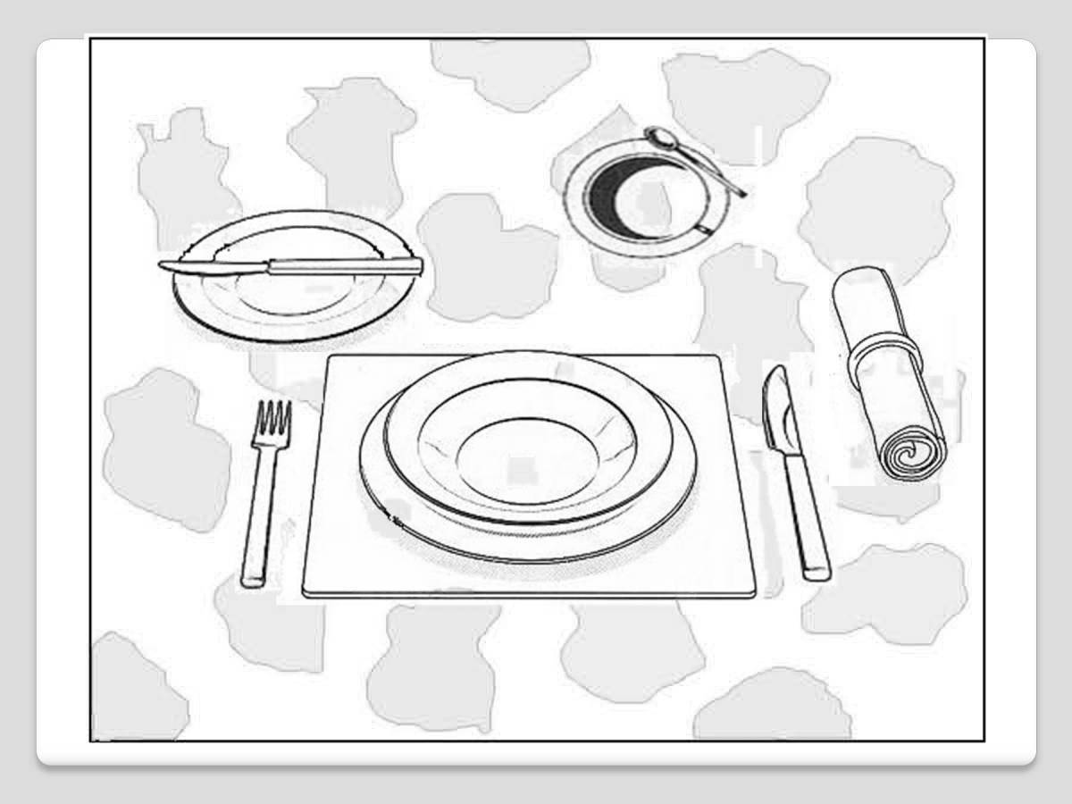 Colored table setting coloring book for children