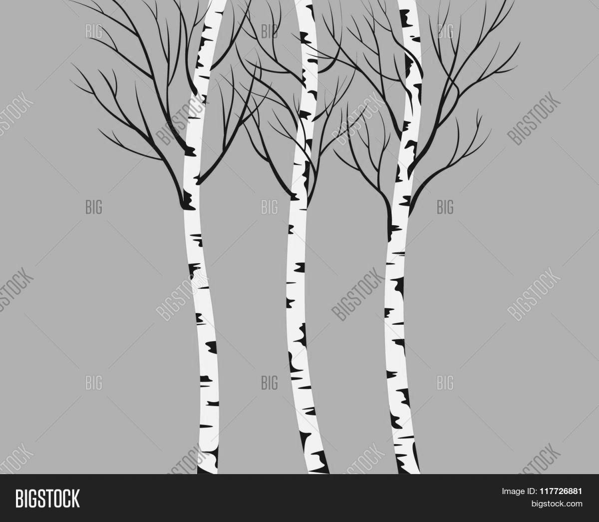 Beautiful coloring birch in winter for kids