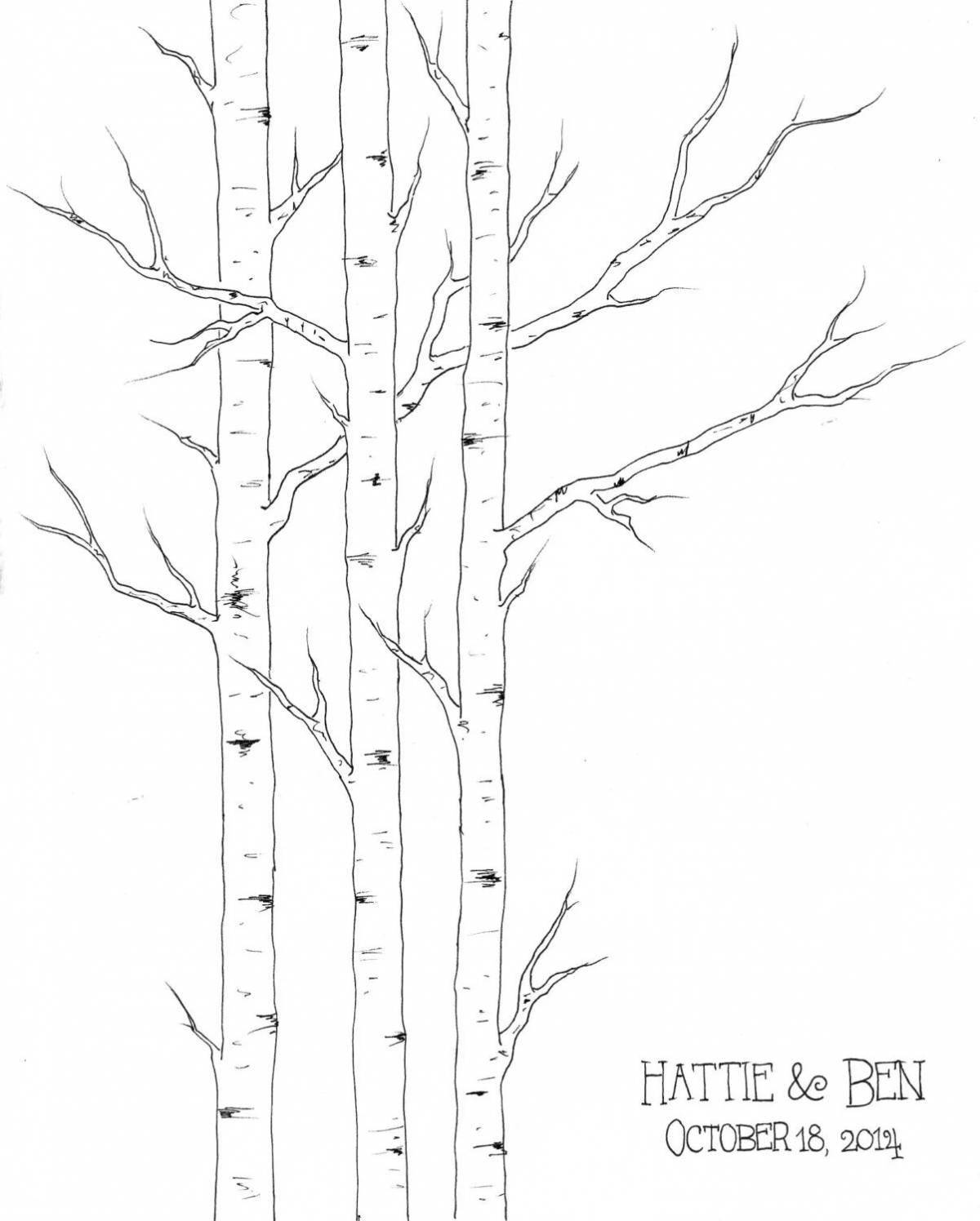 Elegant coloring birch in winter for children
