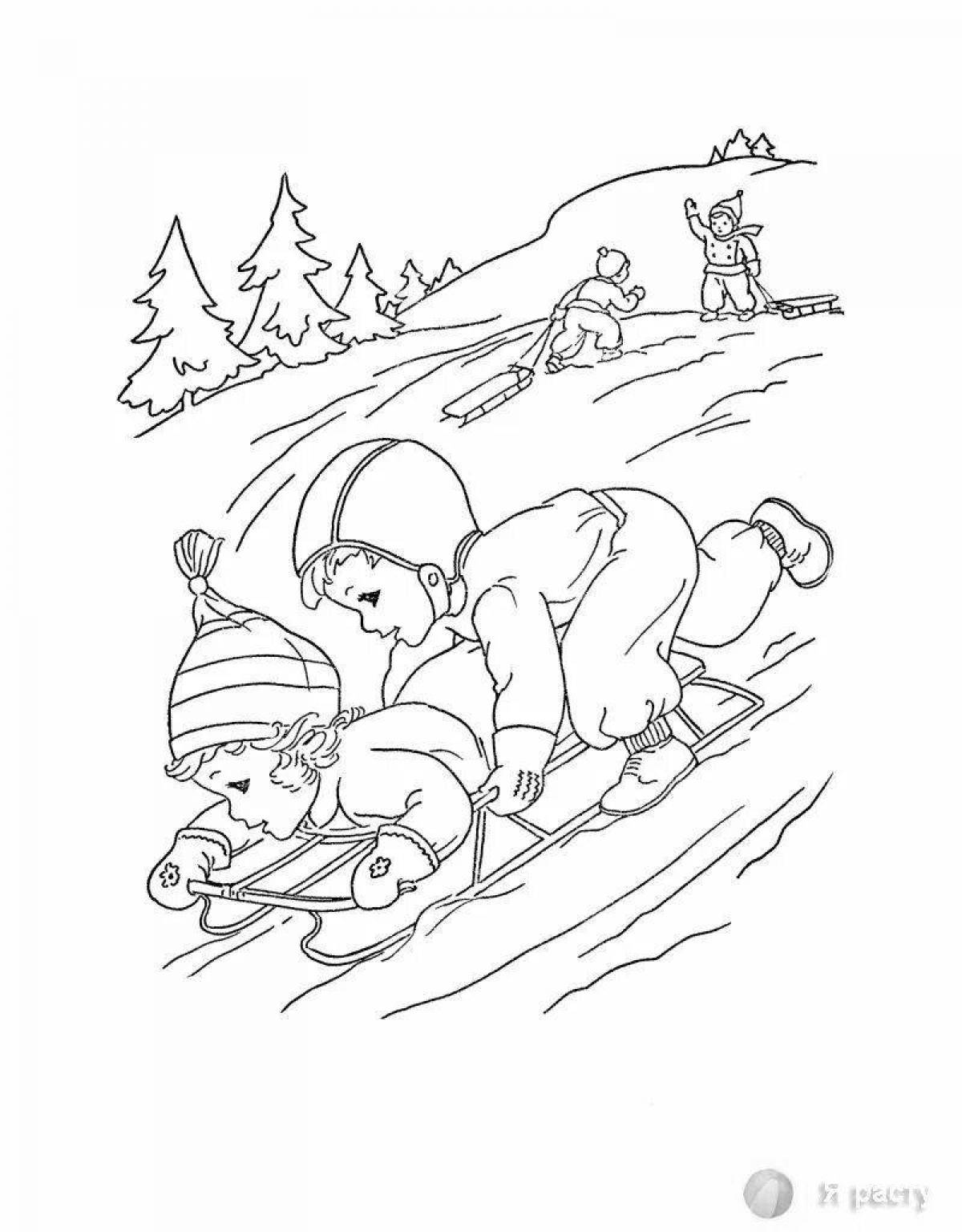Serene winter coloring book for kids