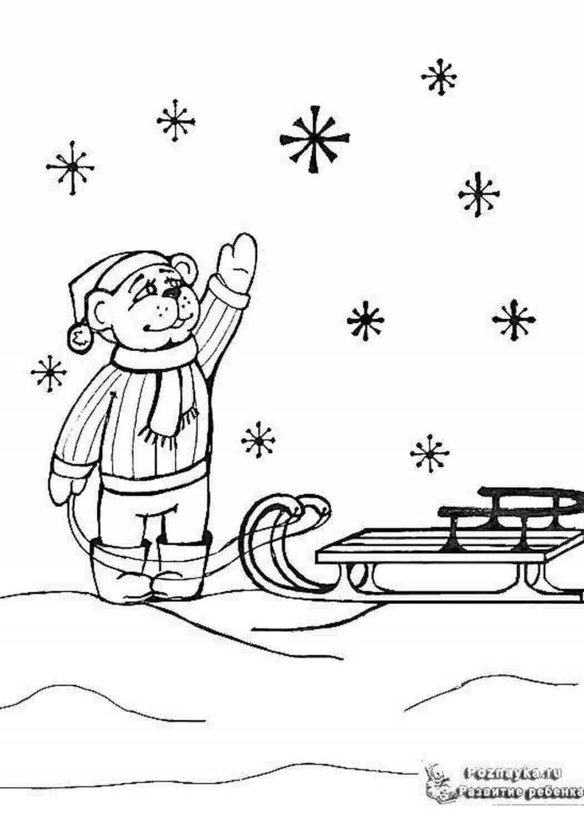 Radiant it's snowing coloring page for kids