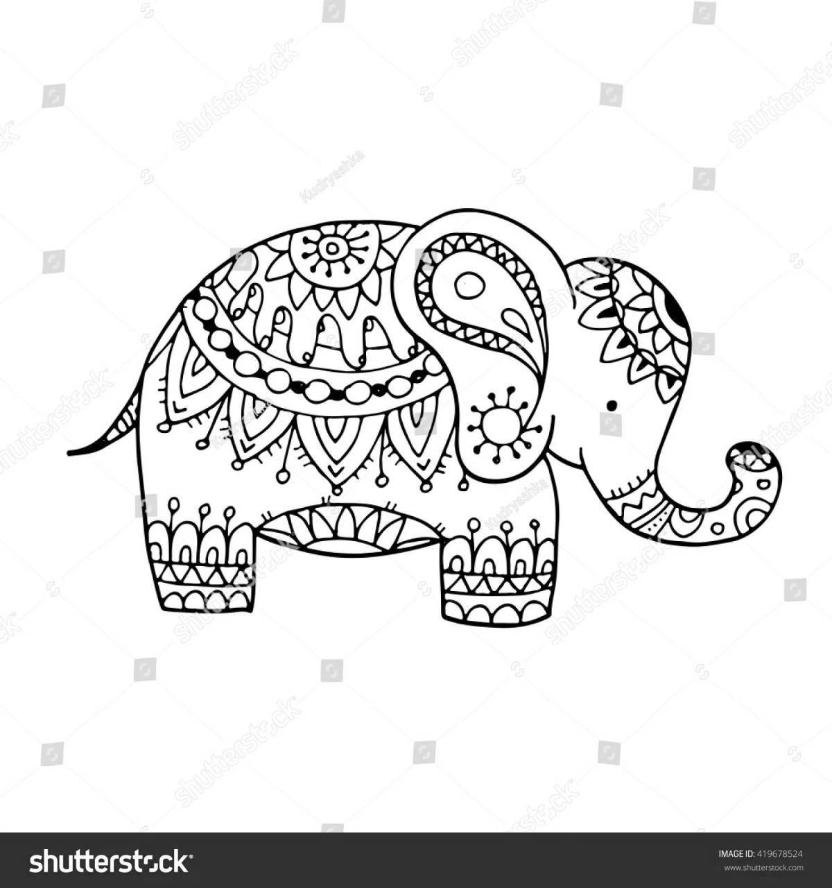 Красочная страница-раскраска индийского слона для детей