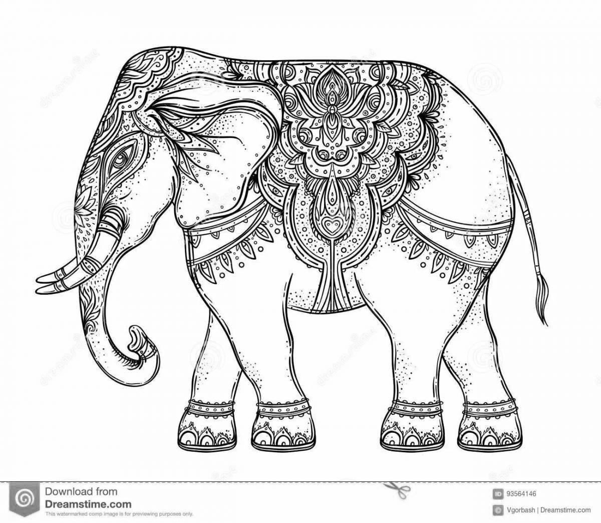 Игривая страница раскраски индийского слона для детей