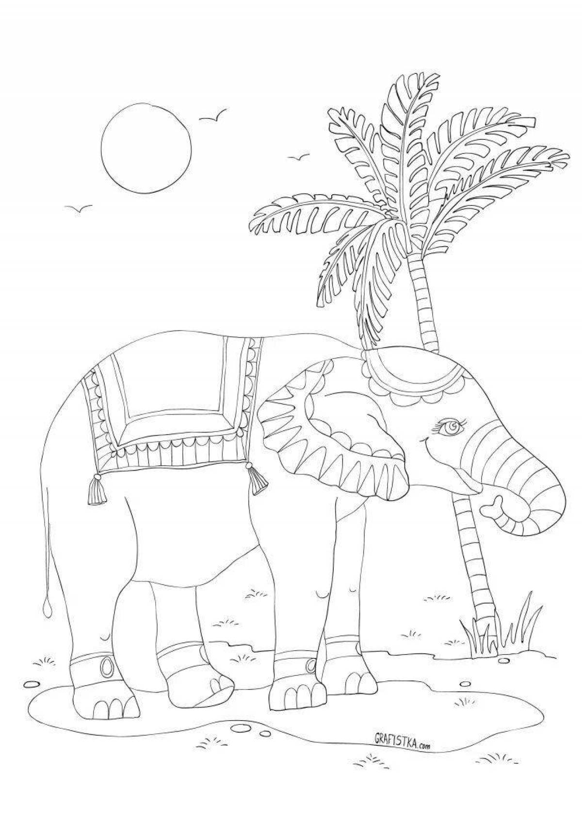 Cheerful Indian elephant coloring pages for kids