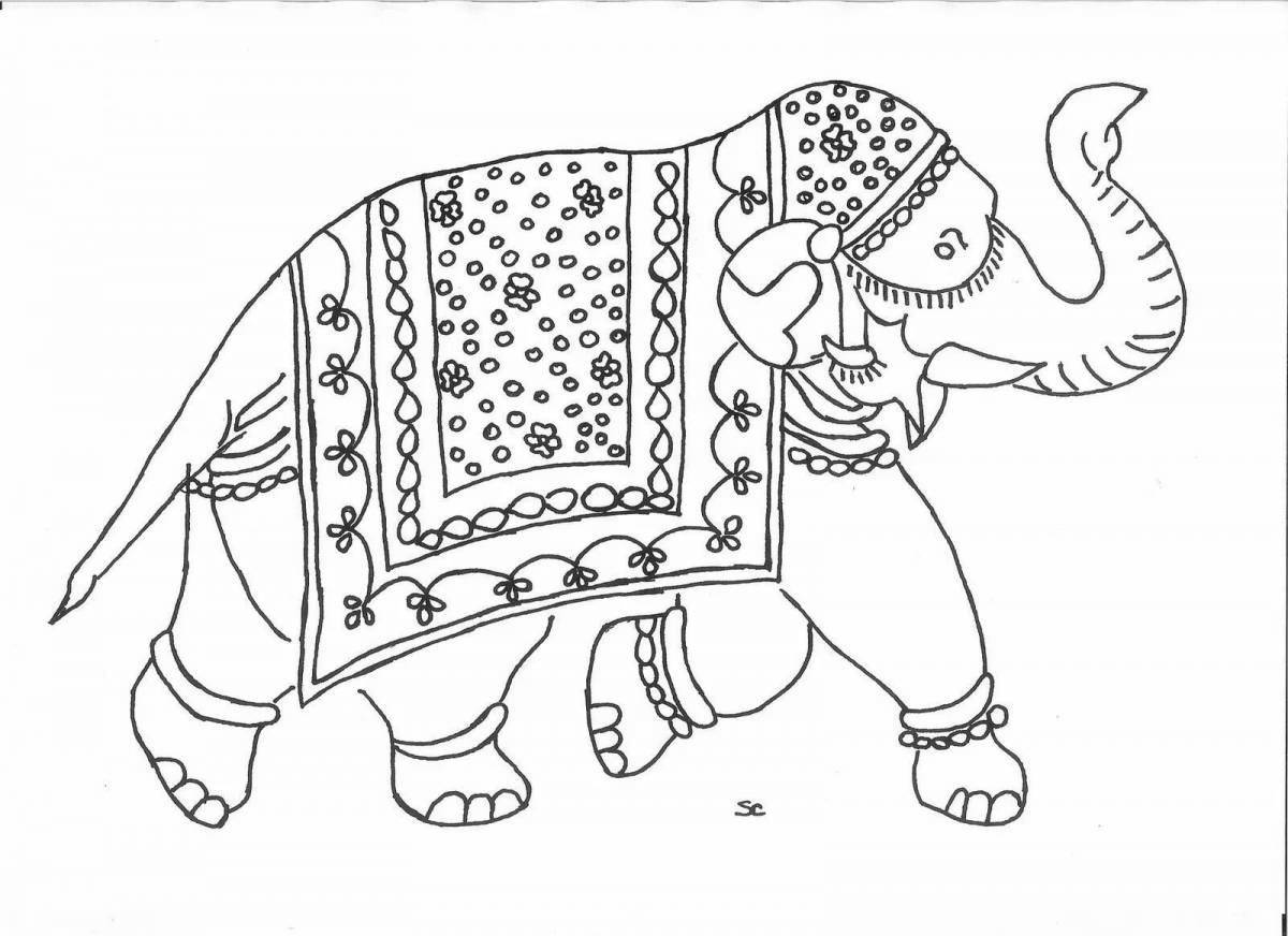 Радостный индийский слон раскраски для детей