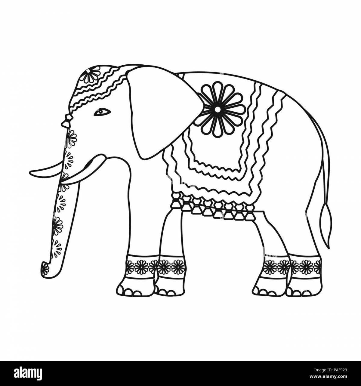 Веселая раскраска индийского слона для детей