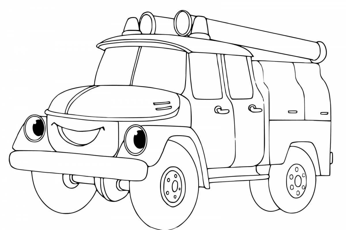 Красочная страница раскраски пожарной машины для детей