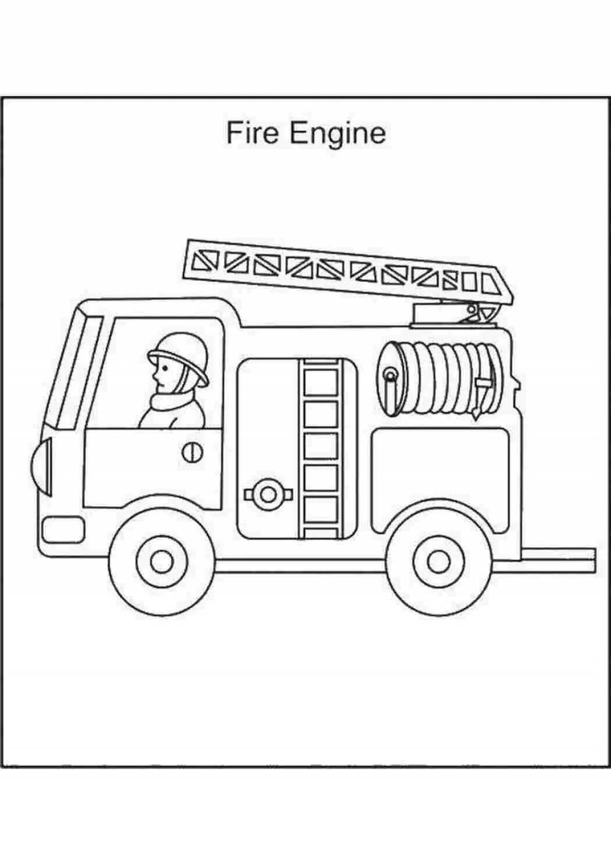 Чудесная раскраска пожарной машины для детей