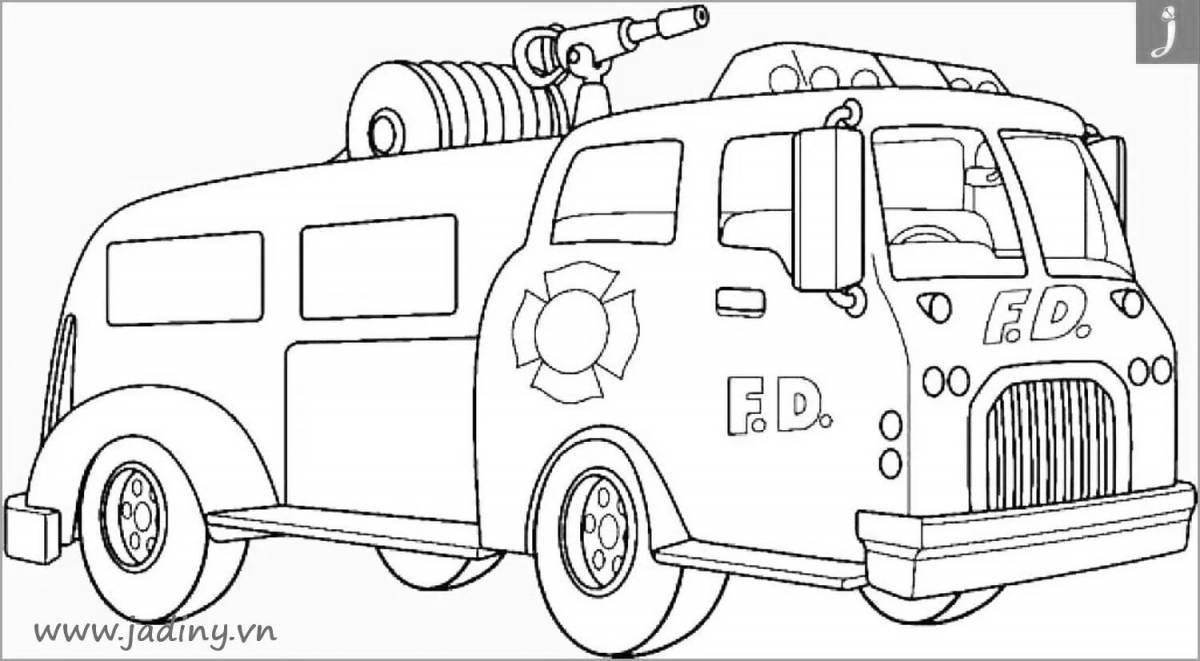 Раскраска фантастическая пожарная машина для детей