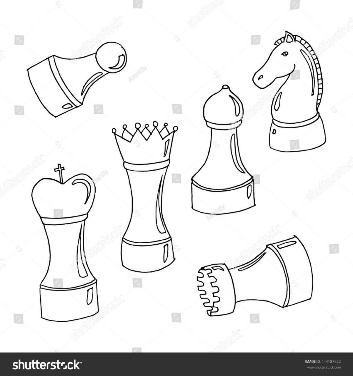 Playful chess pieces coloring page for kids