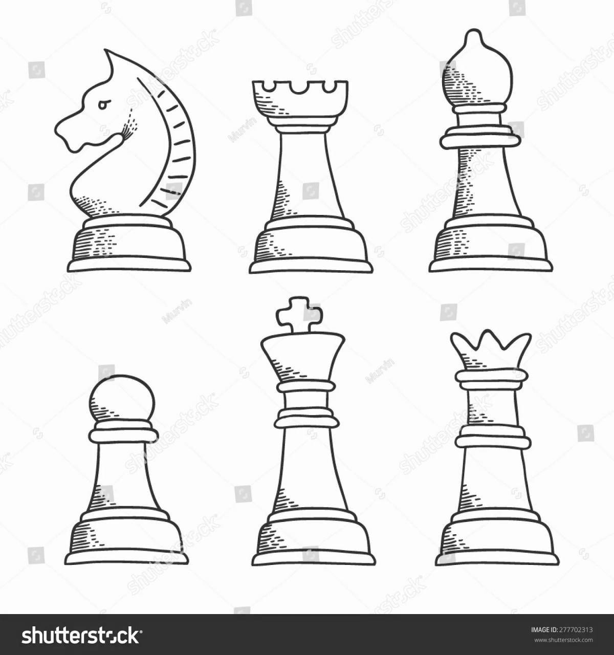 Colorful chess pieces coloring book for beginners