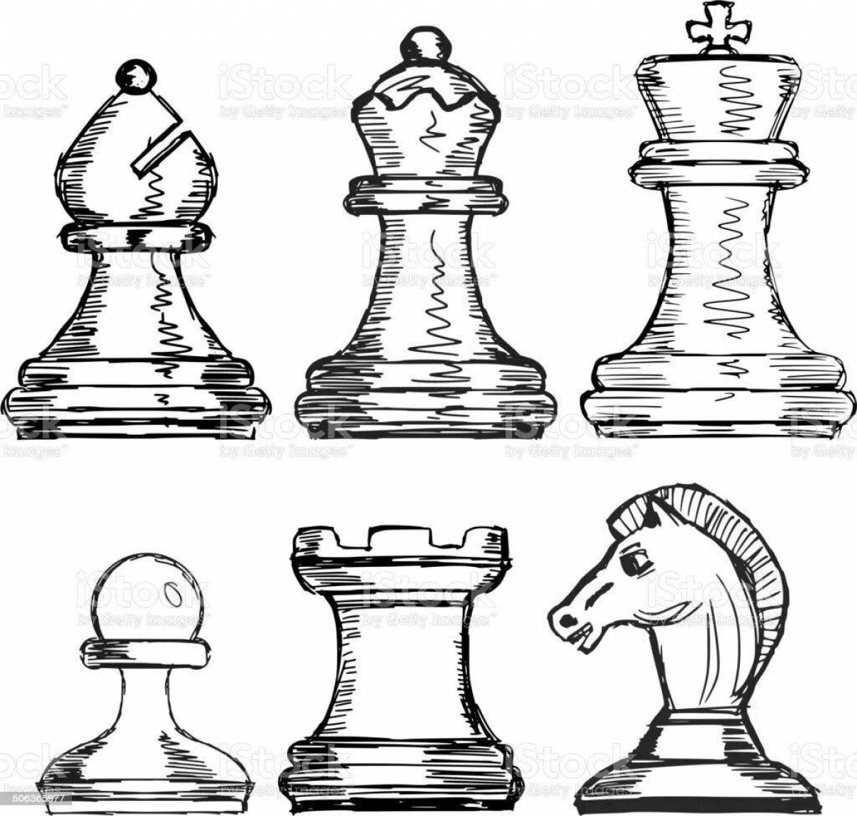 Colorful chess pieces coloring book for kids to learn