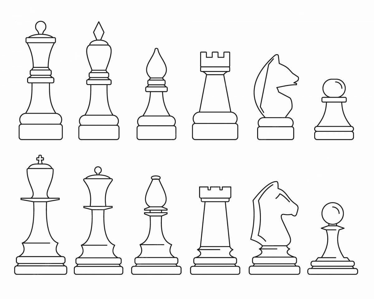 Colorful chess pieces coloring book for kids to color