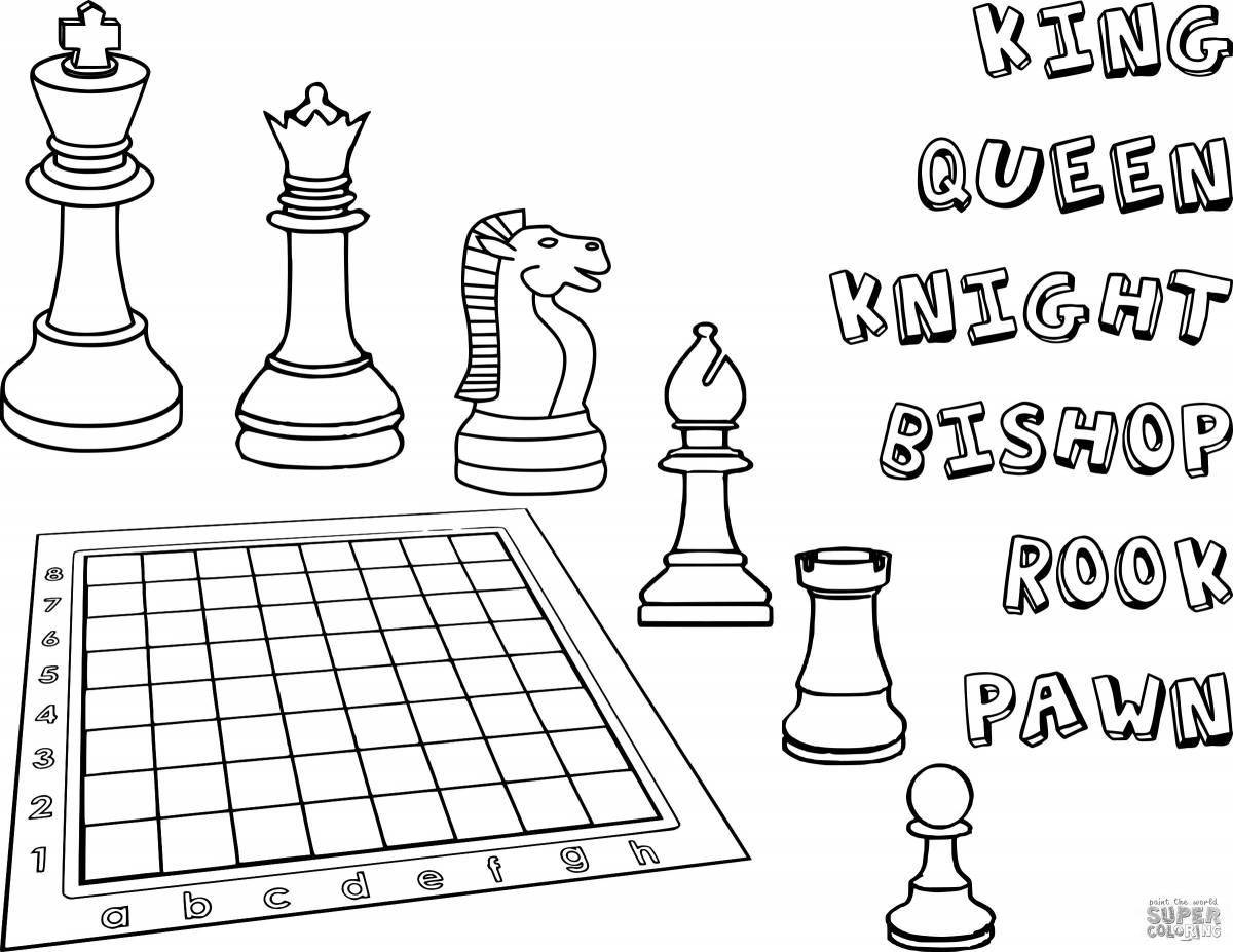 Colorful chess pieces coloring book for kids to practice