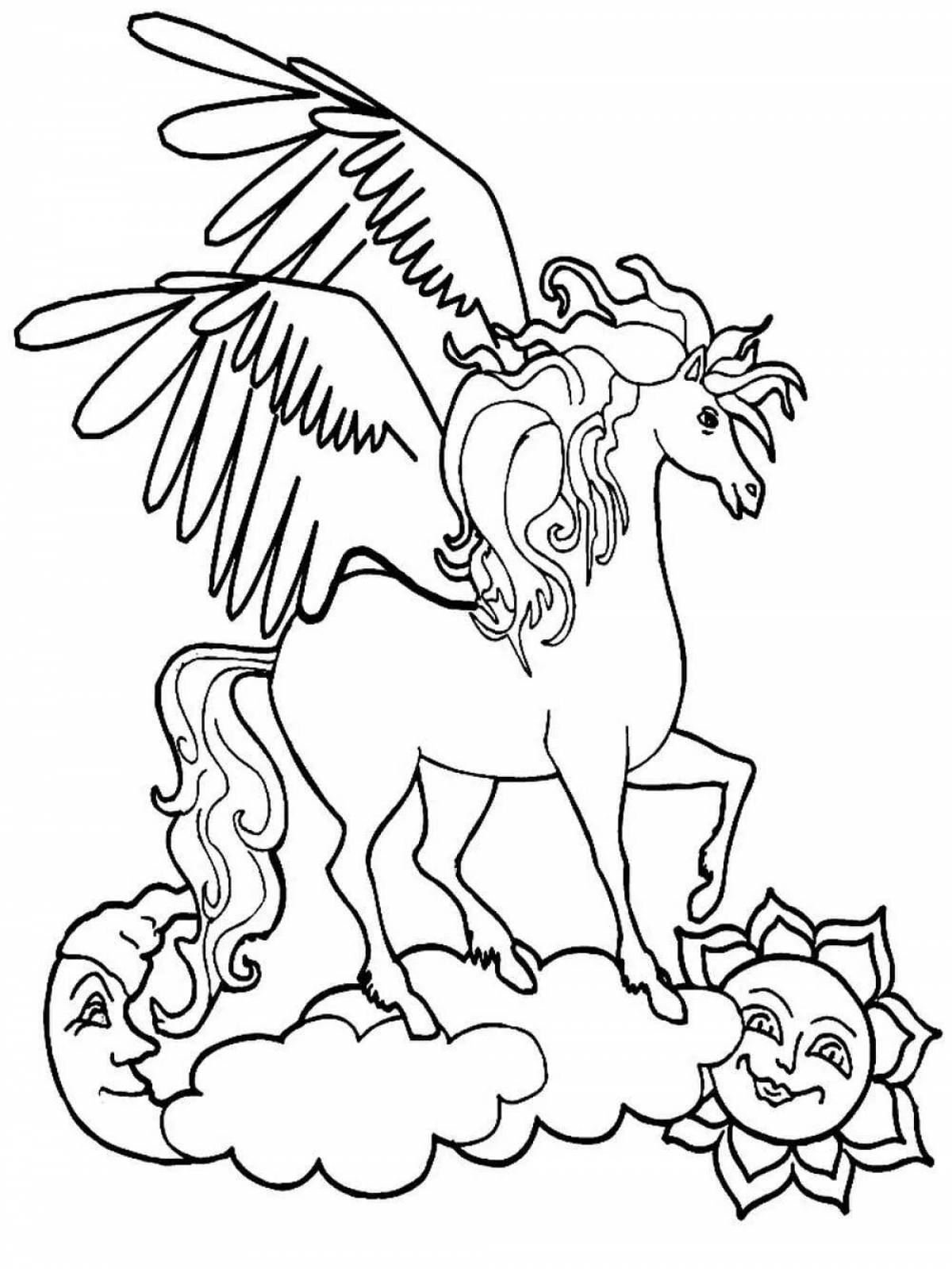 Adorable unicorn coloring book with wings for kids