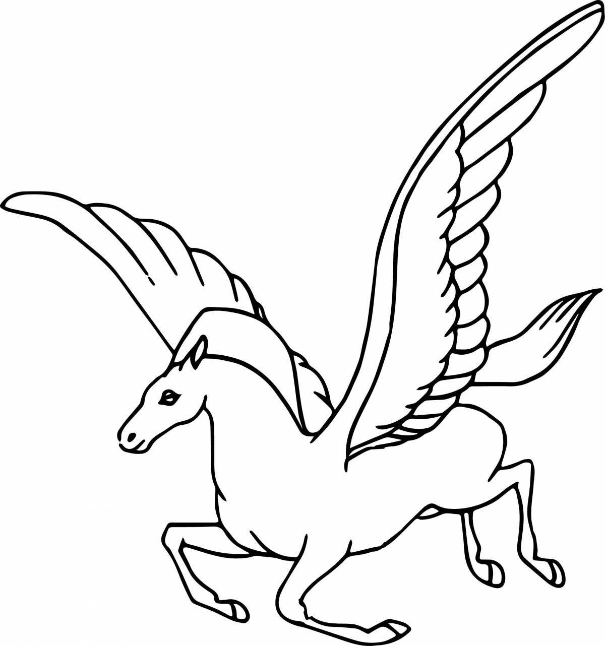 Elegant coloring unicorn with wings for kids