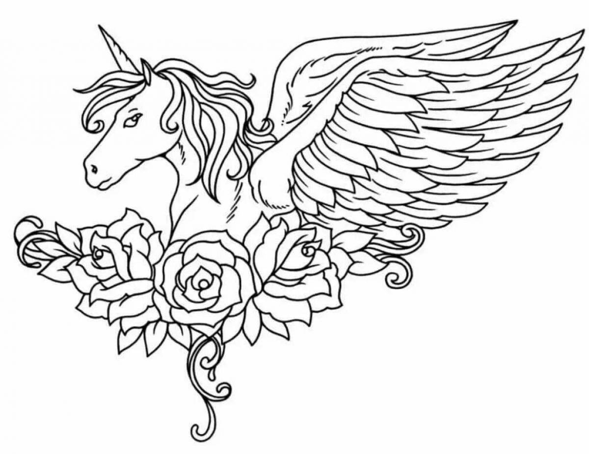 Glitter unicorn coloring book with wings for kids