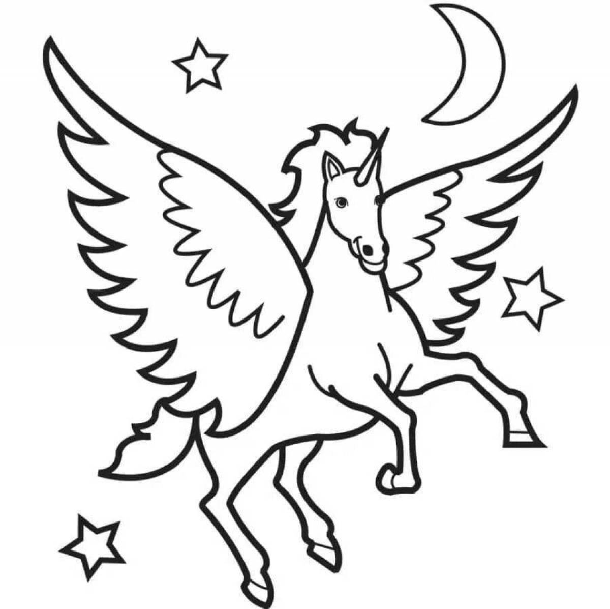 Violent coloring unicorn with wings for kids