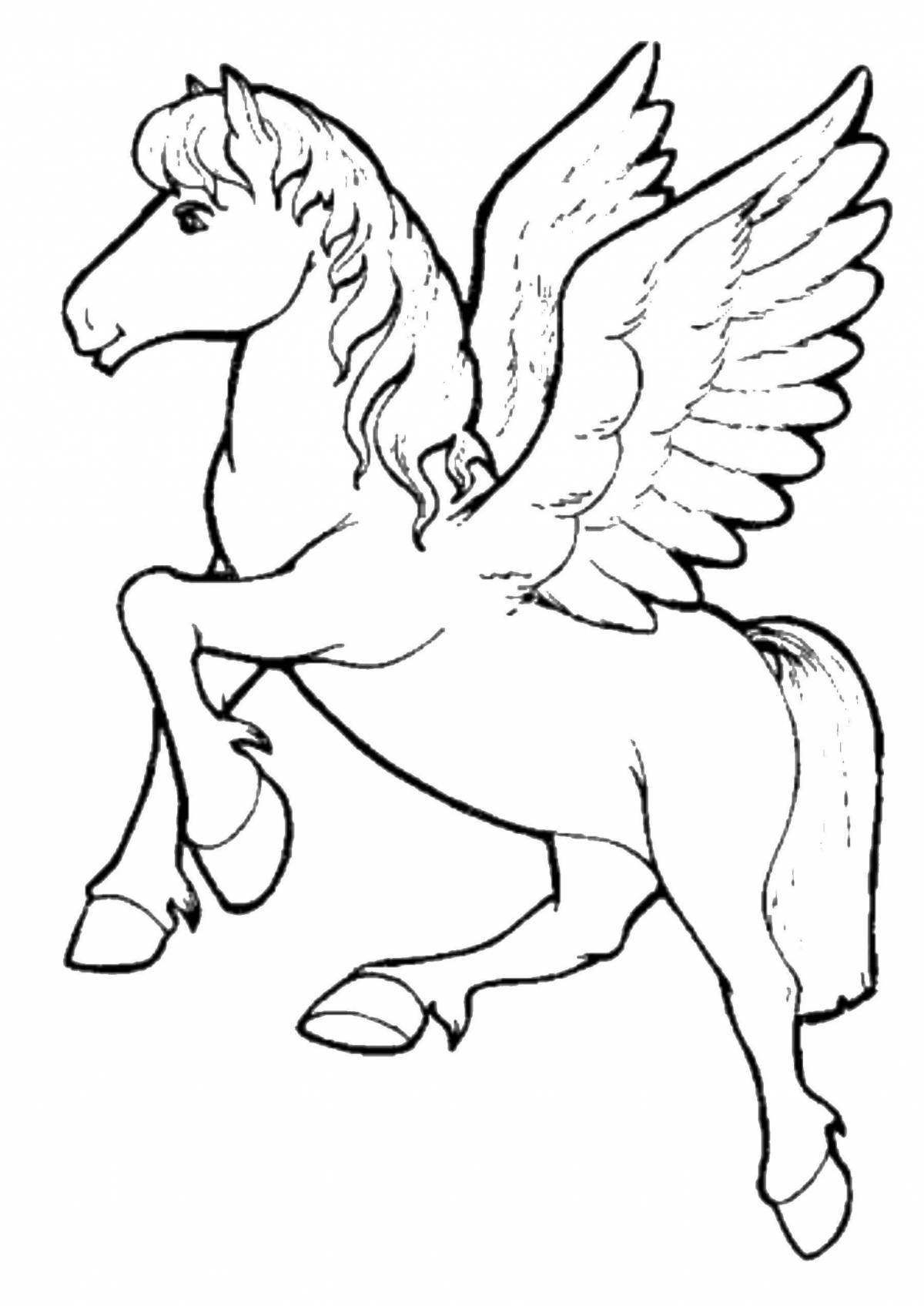 Playful unicorn coloring with wings for kids