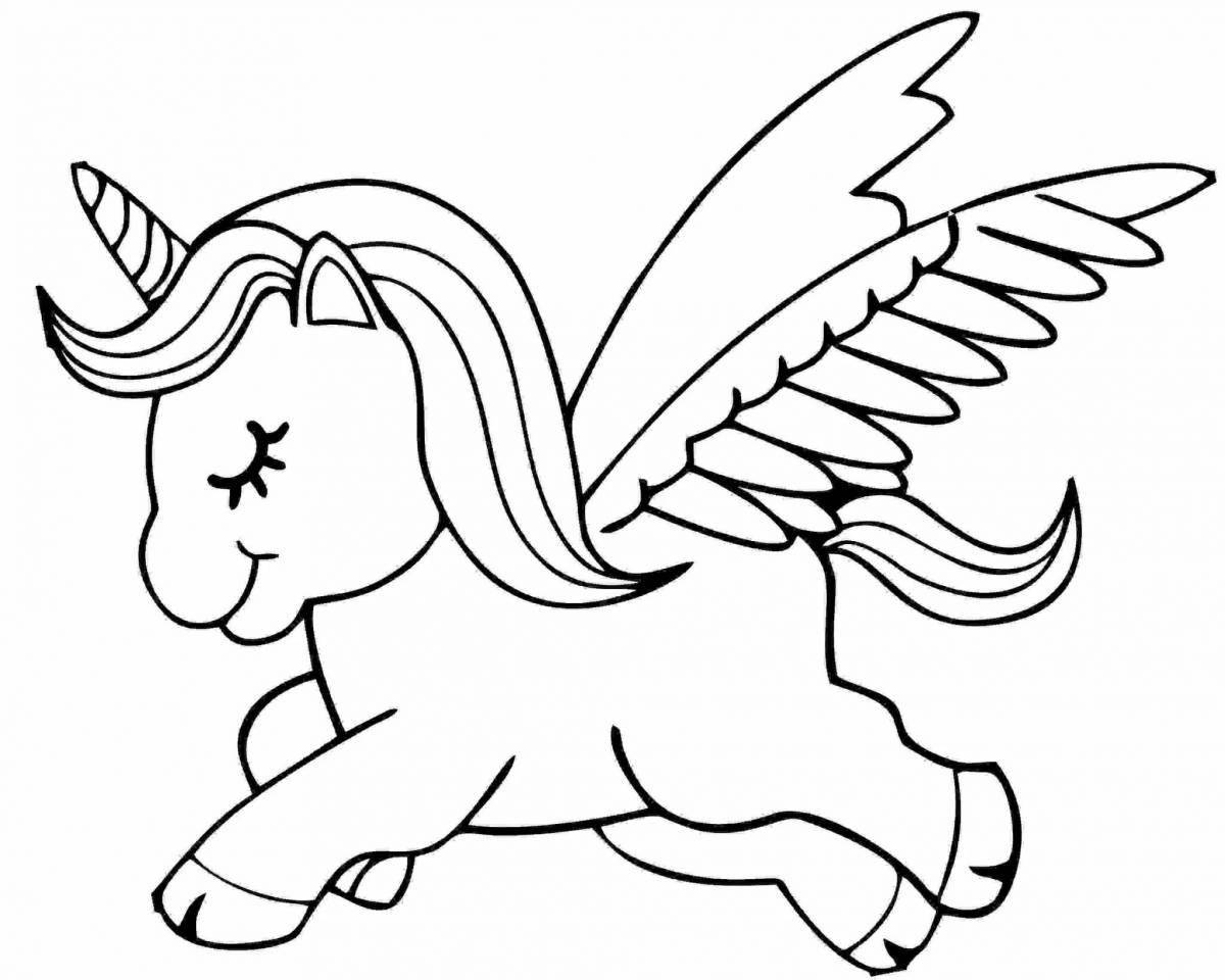 Sparkling unicorn coloring book with wings for kids
