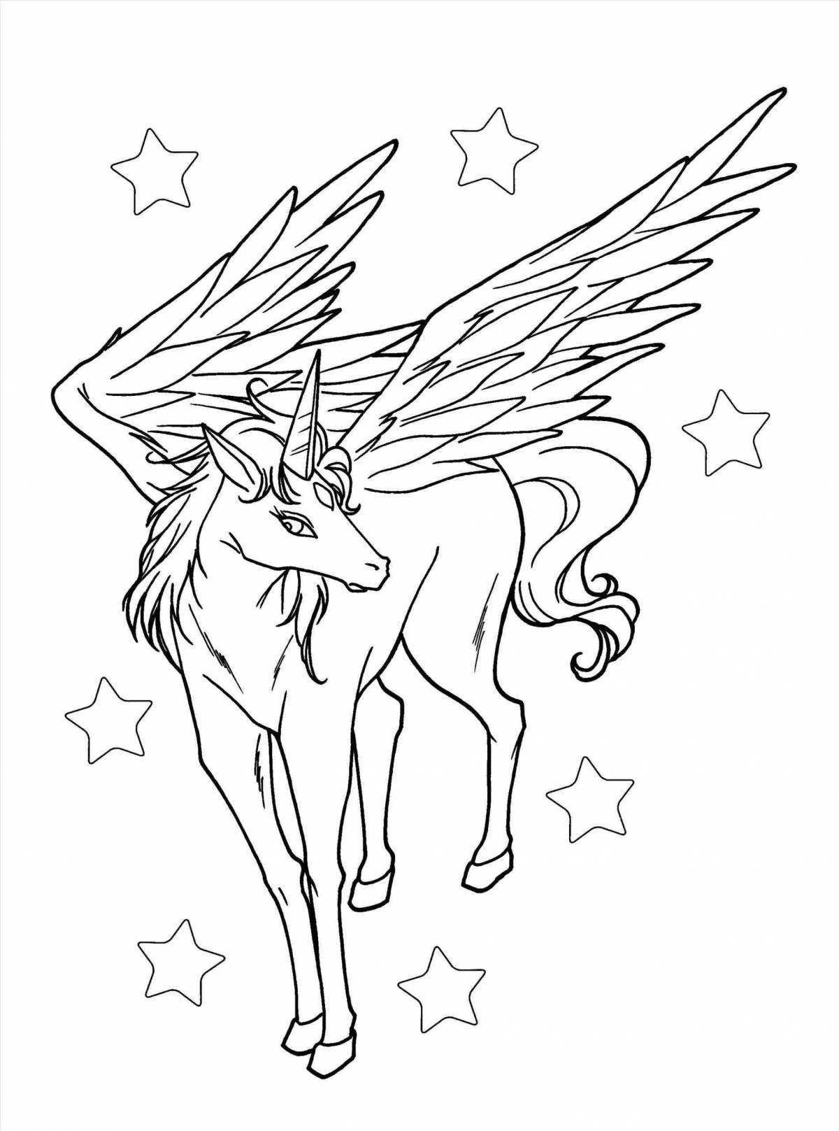 Luminous unicorn coloring book with wings for kids