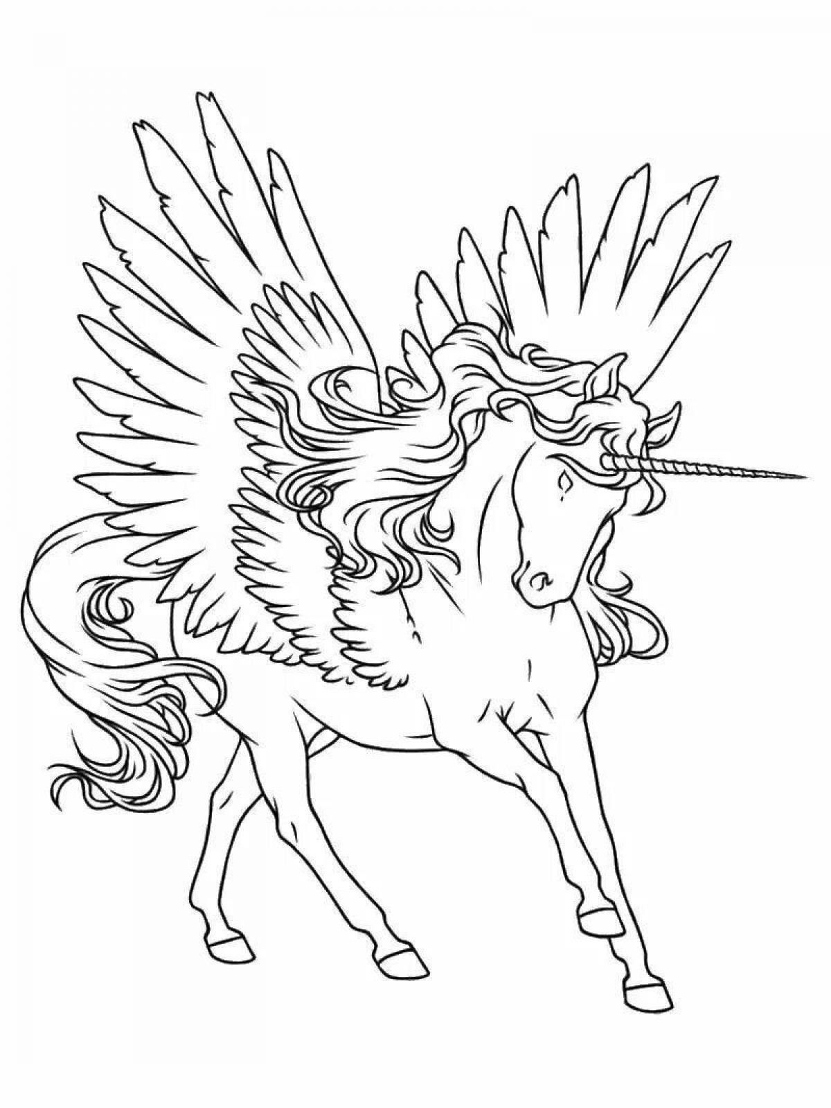 Dazzling coloring unicorn with wings for kids
