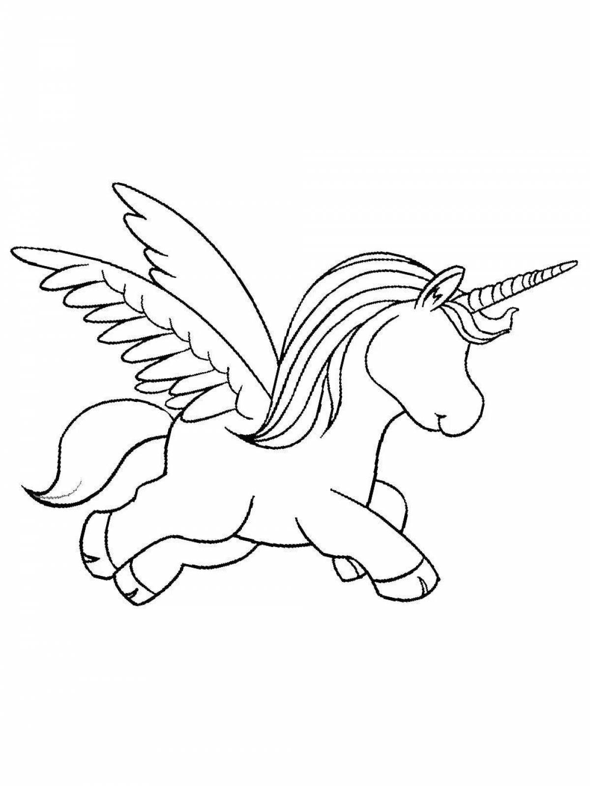 Exotic coloring unicorn with wings for kids