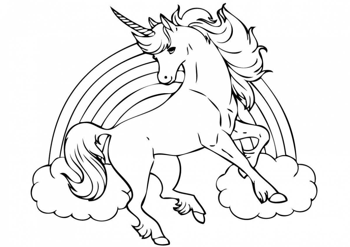 Mystical coloring unicorn with wings for kids