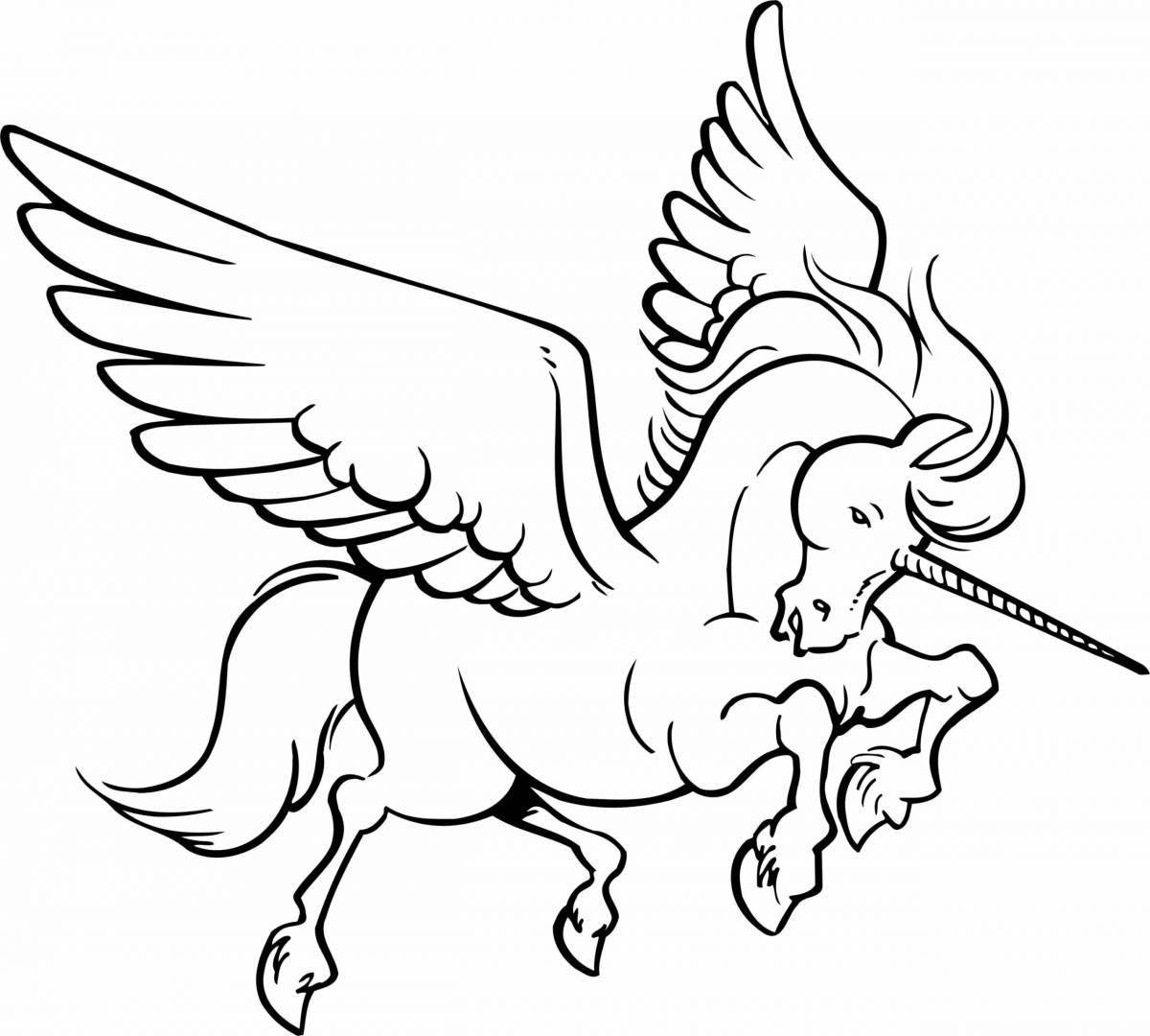 Dreamy coloring unicorn with wings for kids