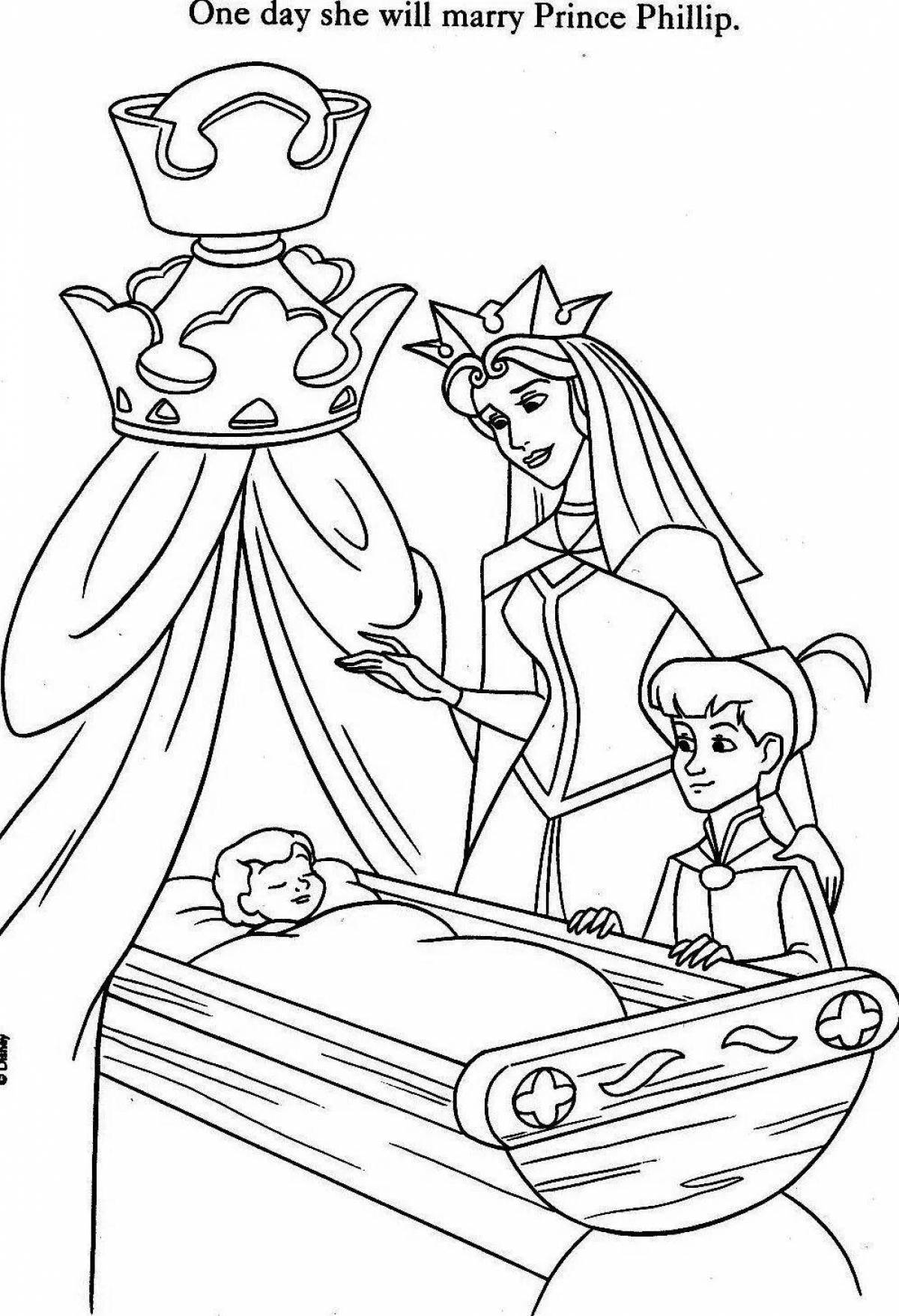 Quirky sleeping beauty coloring book for kids