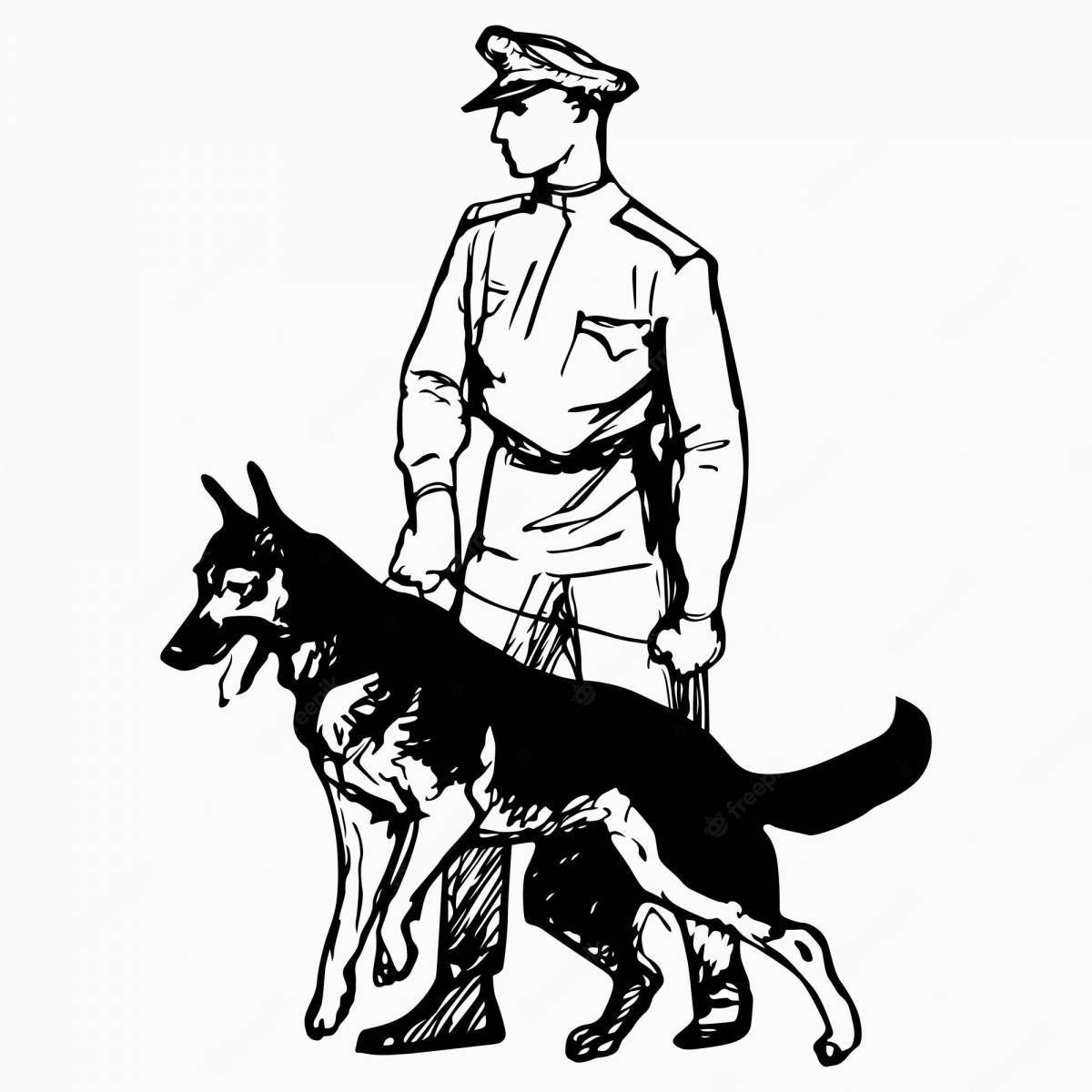 Brave border guard with a dog for children