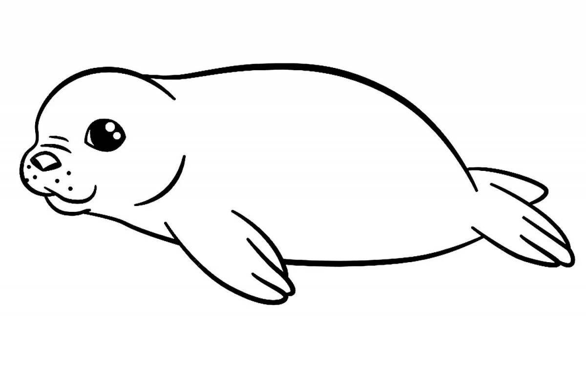 Coloring book happy fur seal for kids