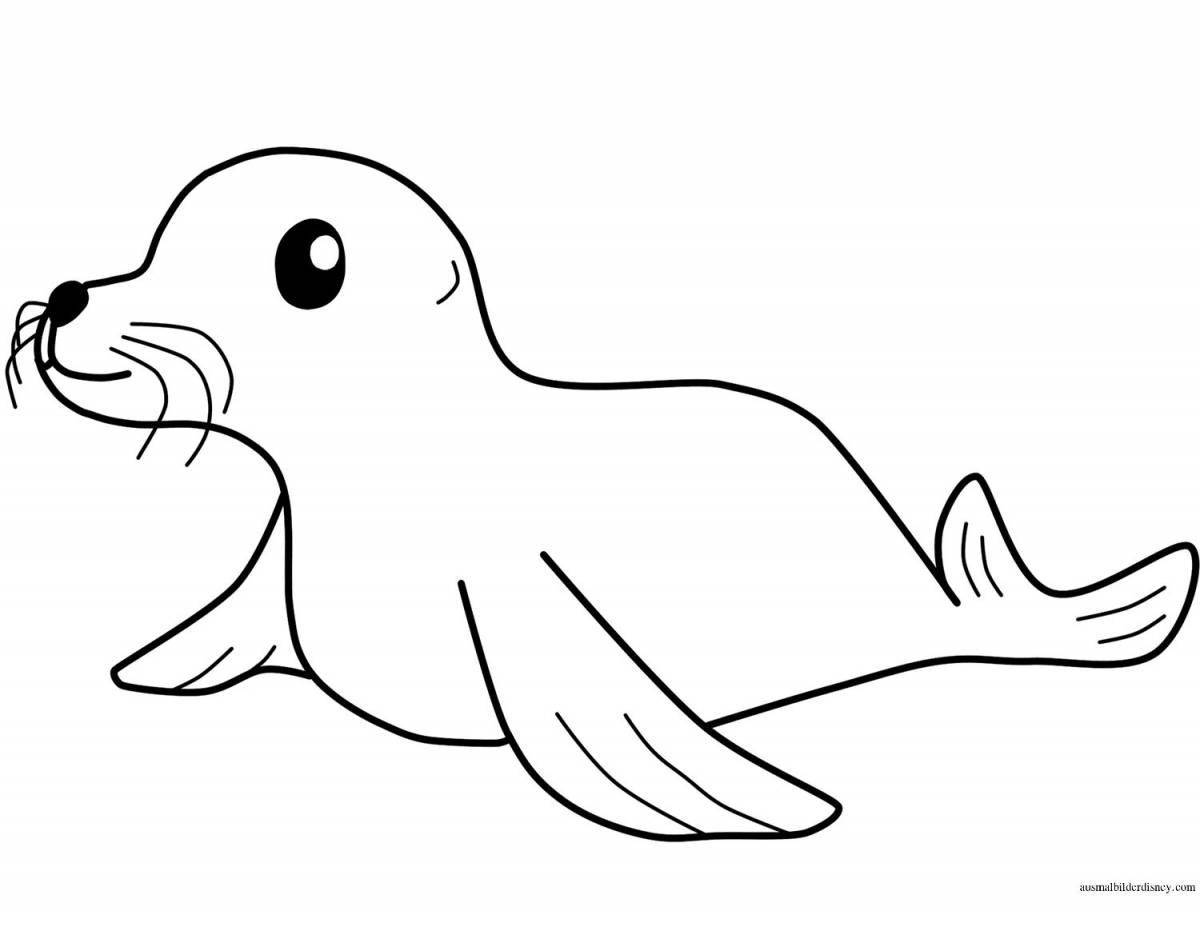 Coloring cute fur seal for kids