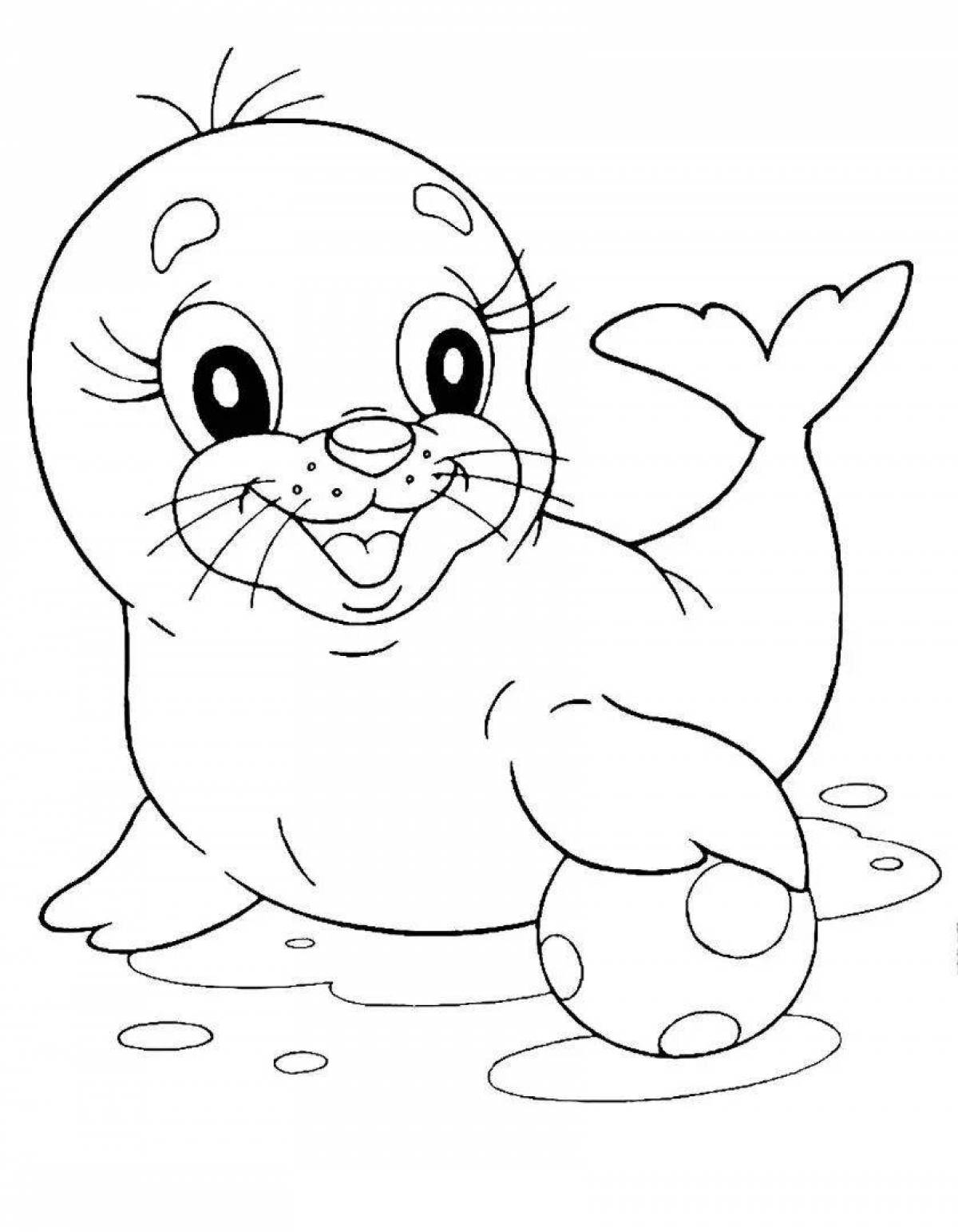 Раскраска остроумный морской котик для детей