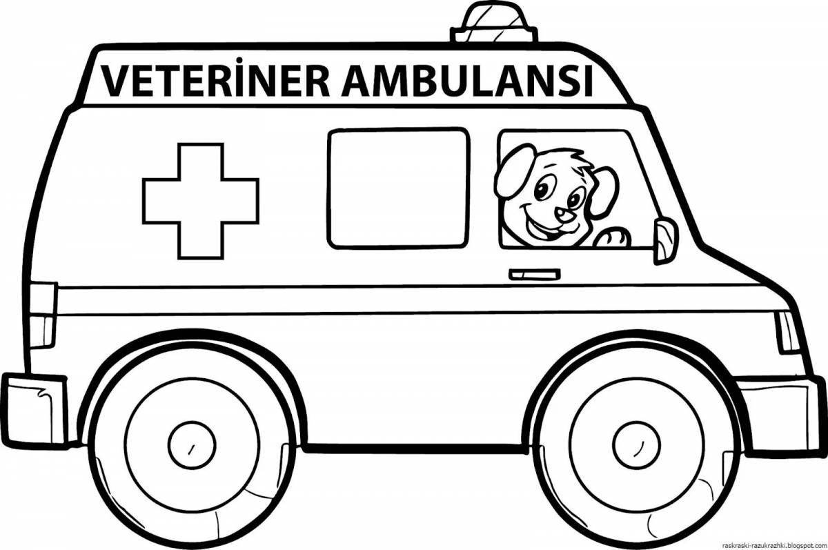 Красочная страница раскраски машин скорой помощи для детей