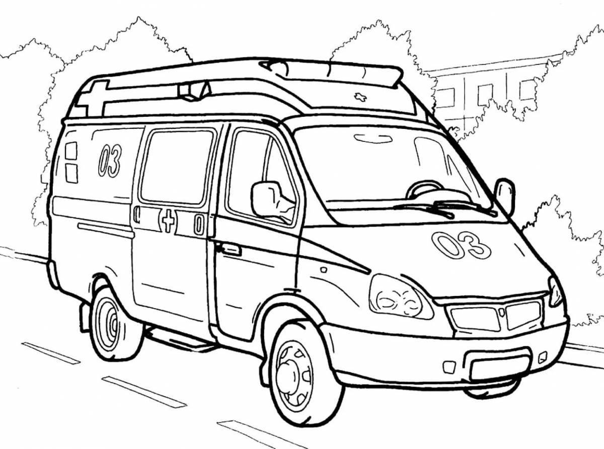 Colorful ambulance coloring book for kids