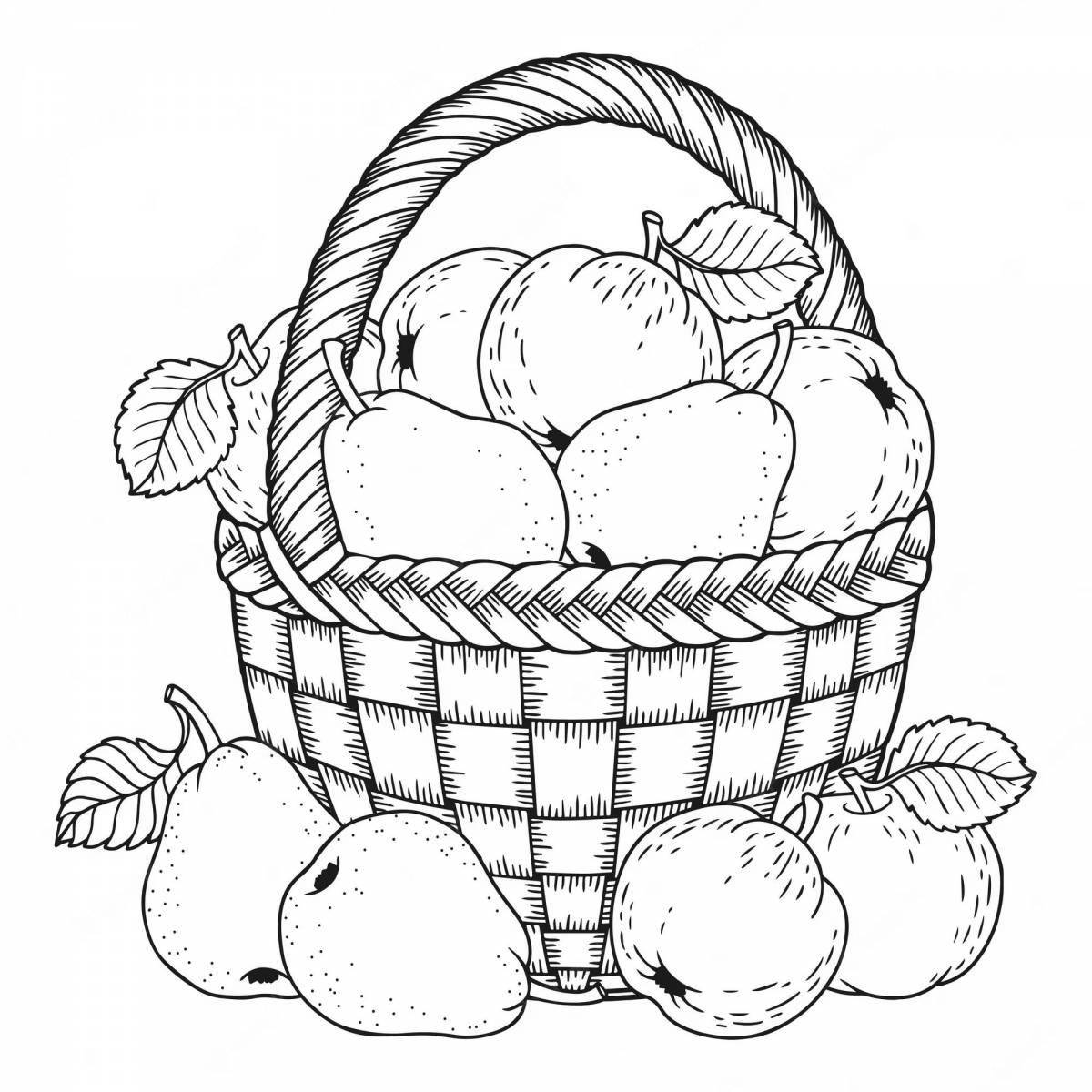 Amazing fruit basket coloring page for kids