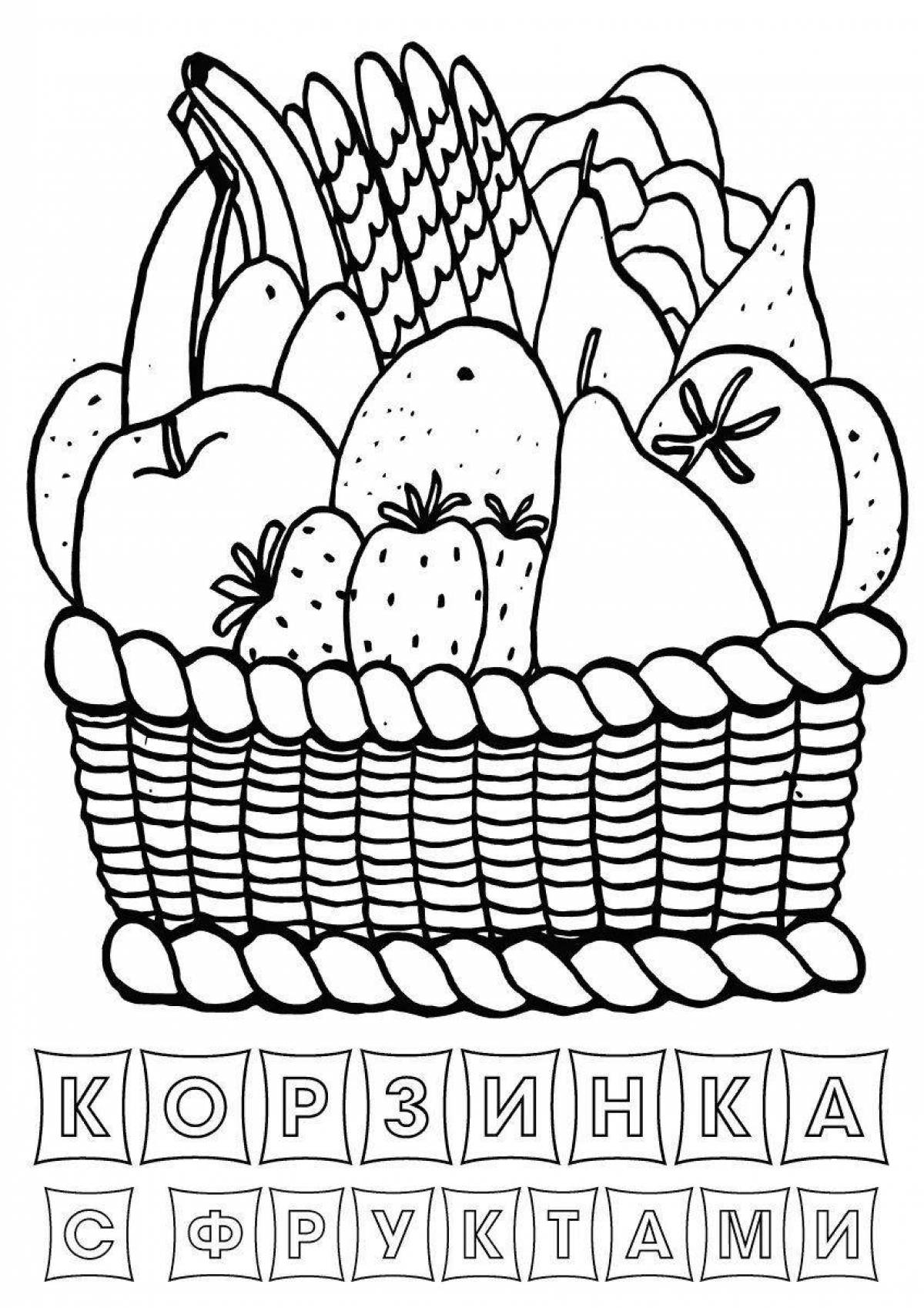 Gorgeous fruit basket coloring book for kids