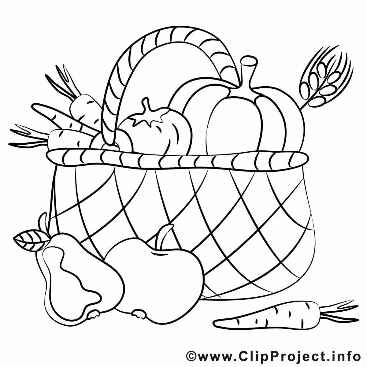 Анимированная страница-раскраска «корзина с фруктами» для детей