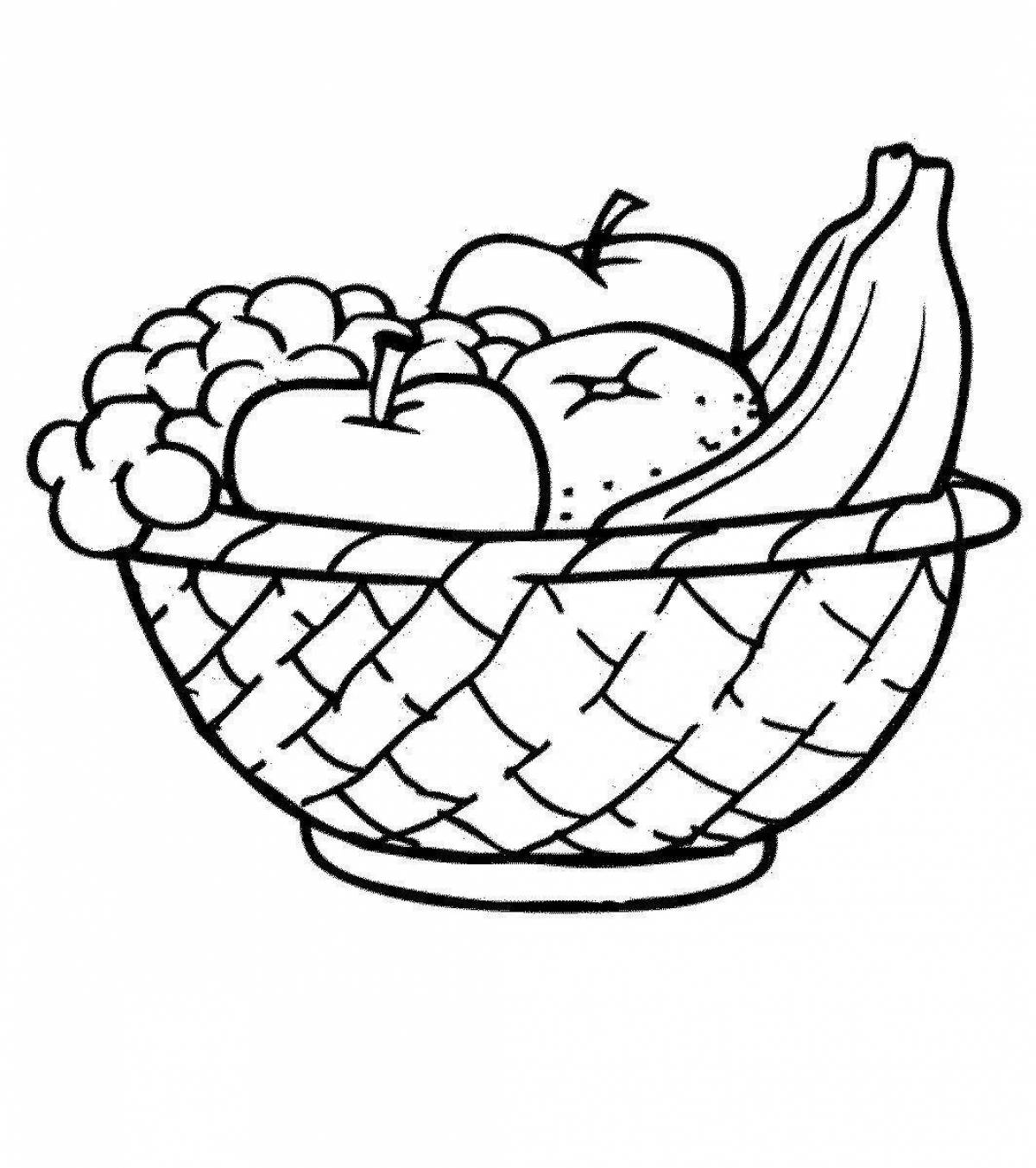 Coloring funky fruit basket for kids