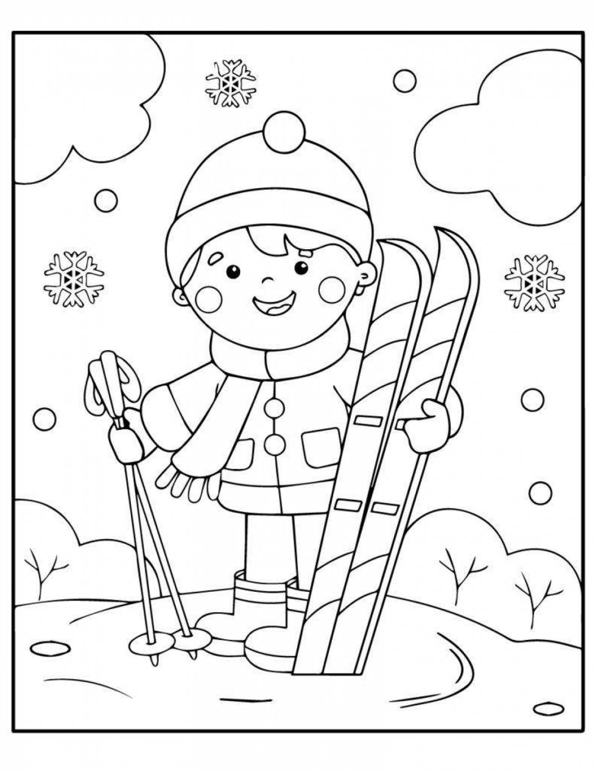 Joyful coloring book winter sports for kindergarten