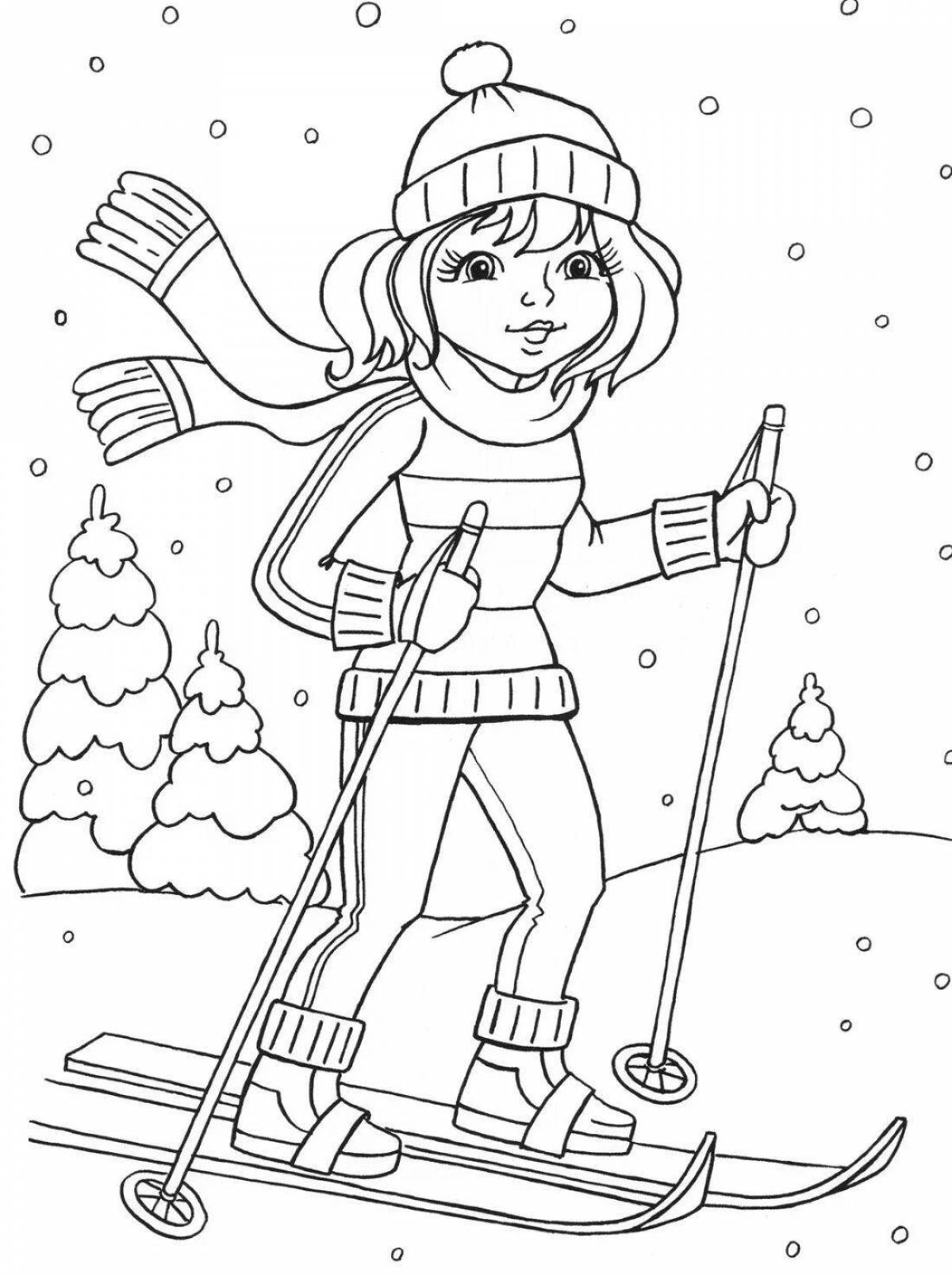 Glorious winter sports coloring page for kindergarten